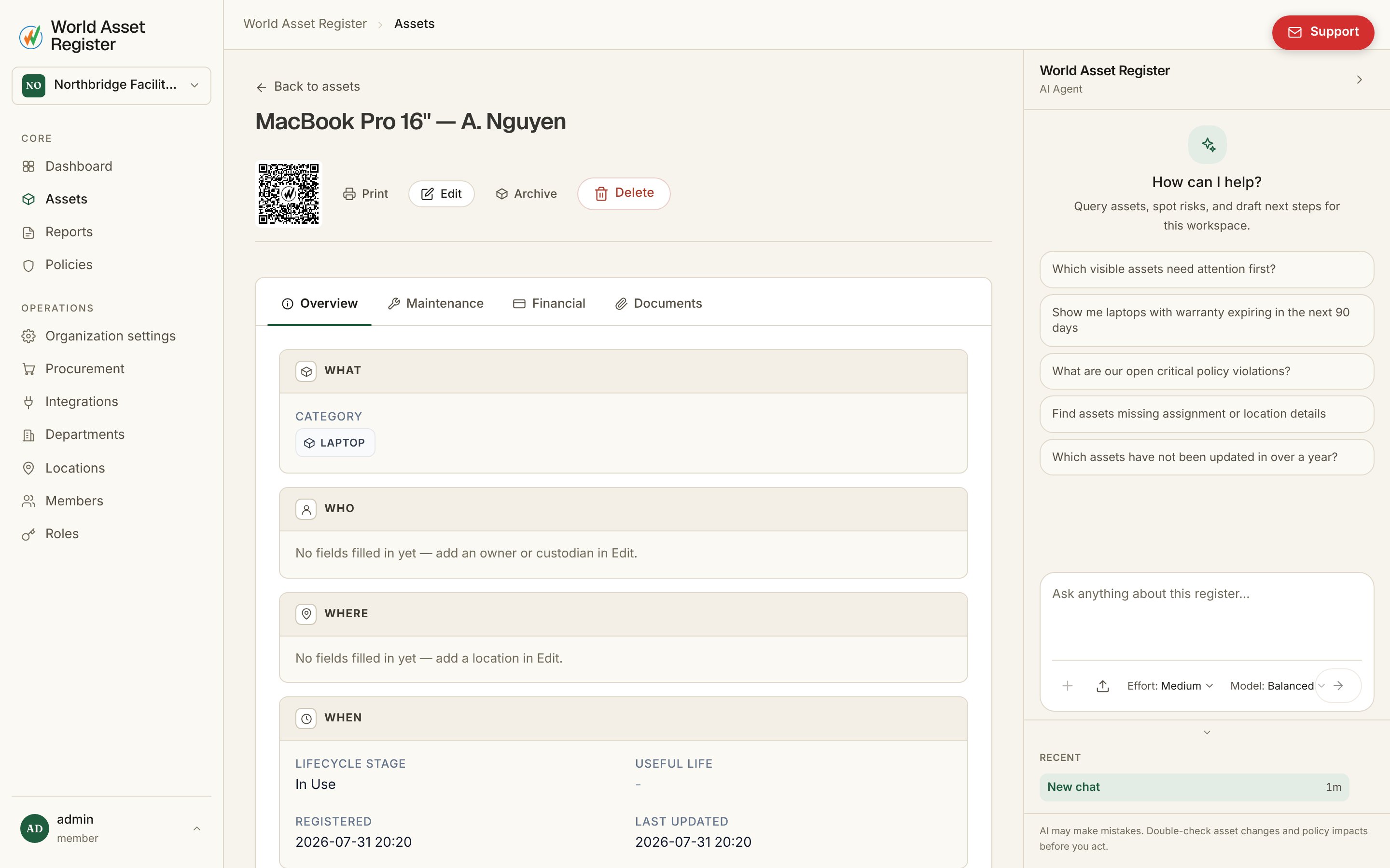 An asset detail page