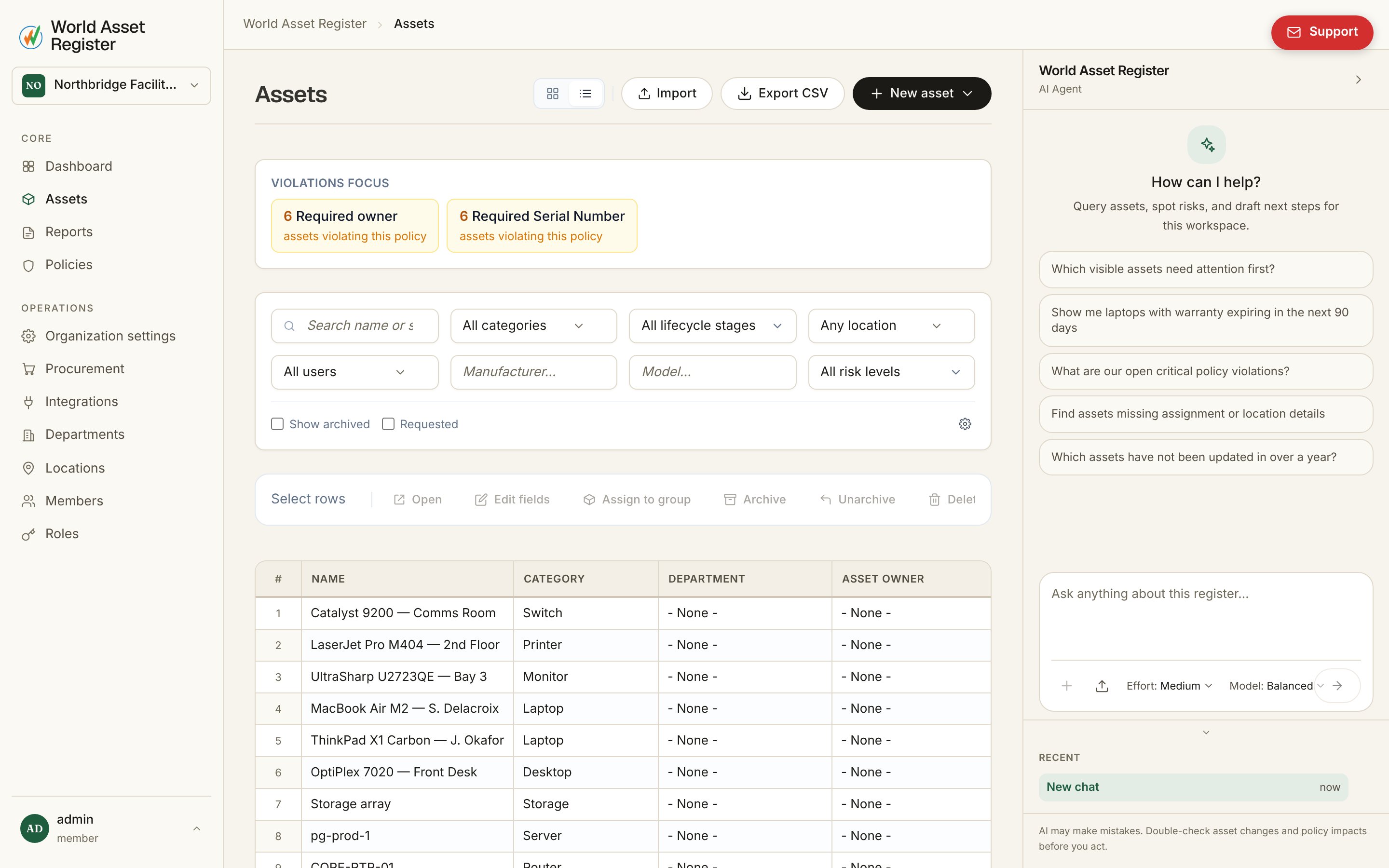 Spreadsheet view