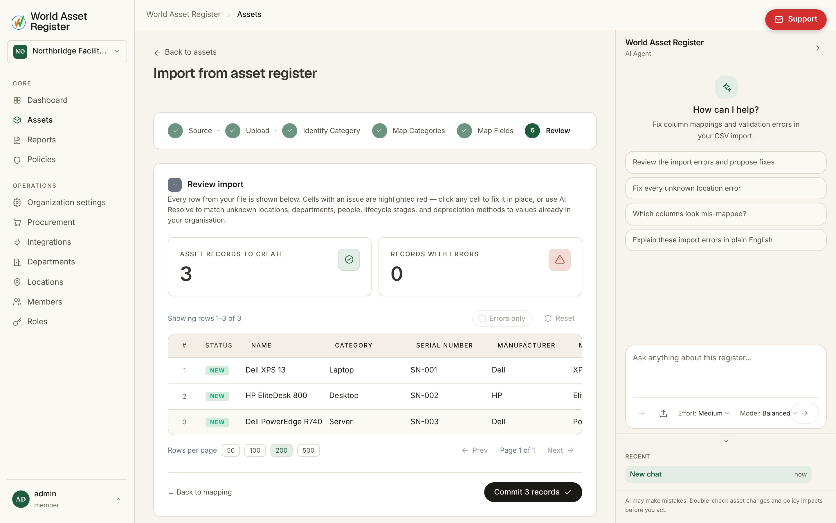 Reviewing an import before committing
