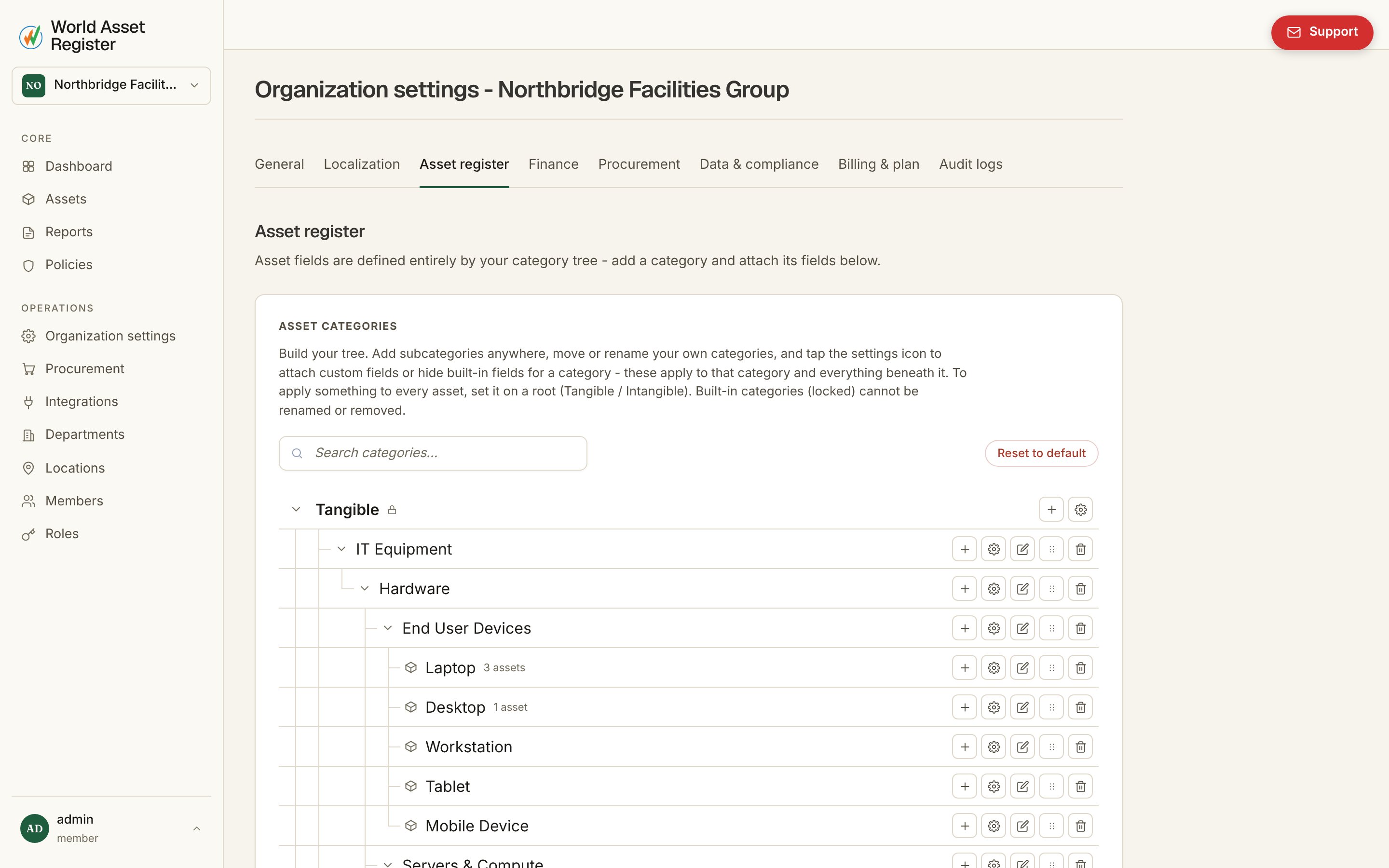 The category tree editor