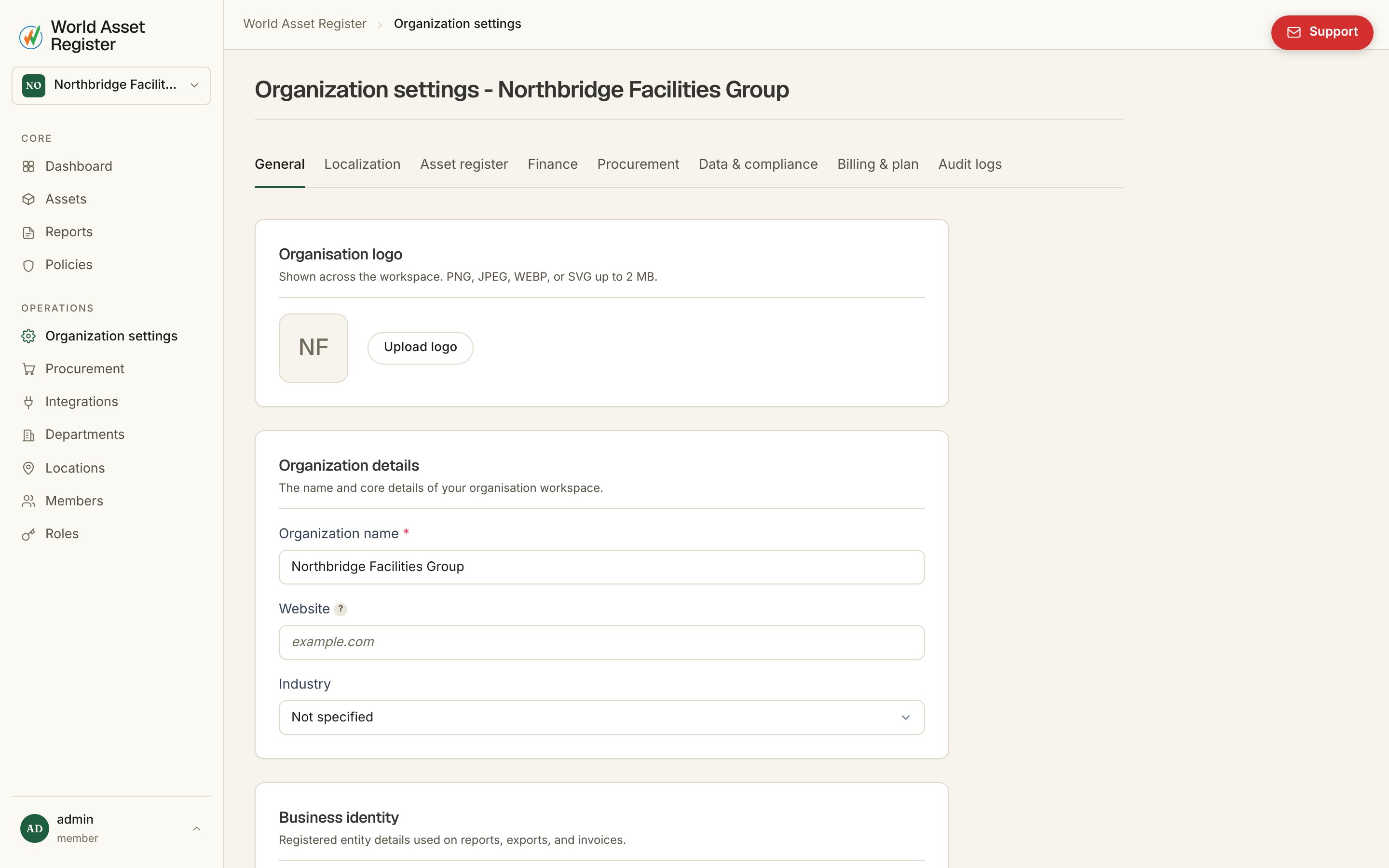 Organisation settings
