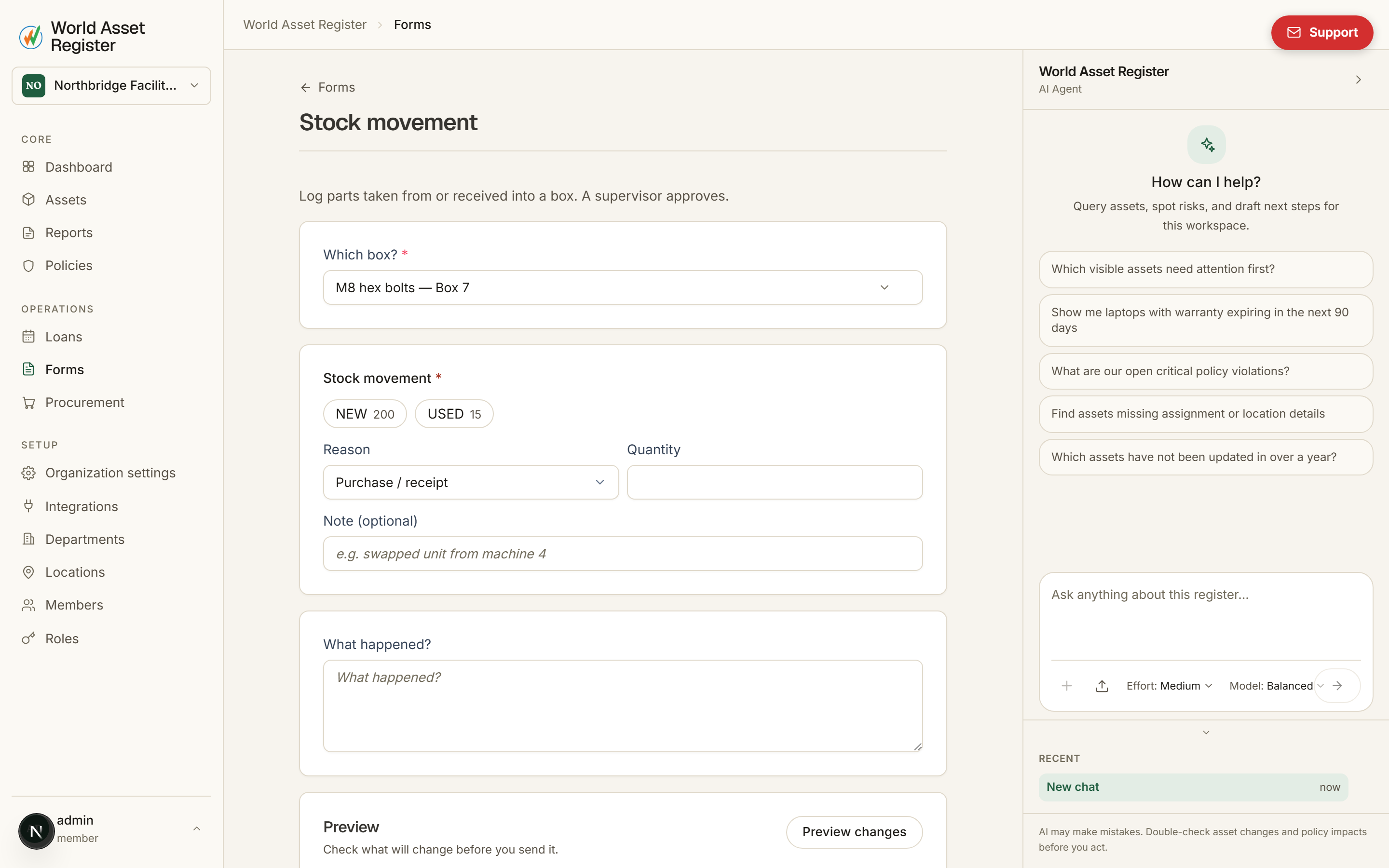 Filling in a form