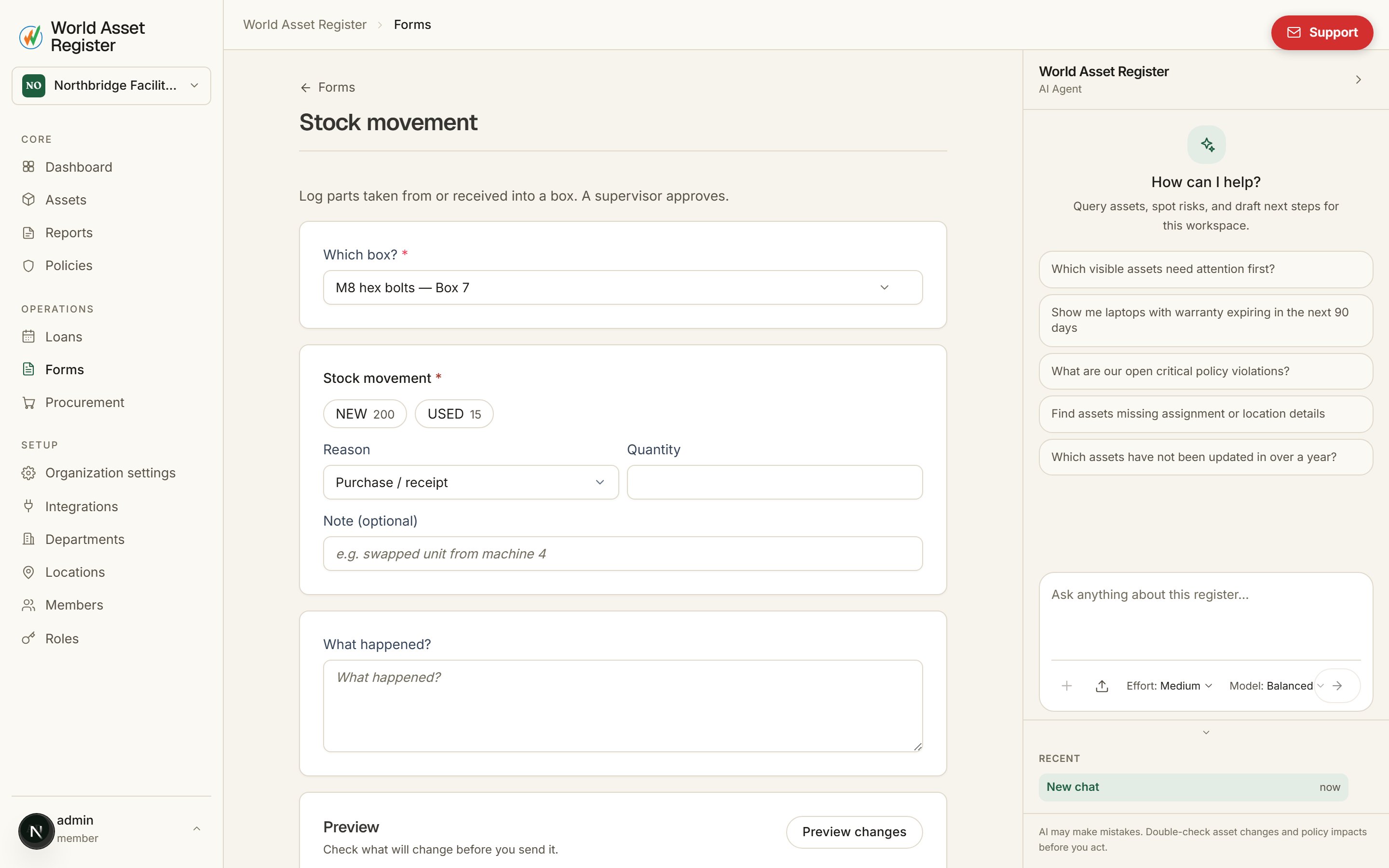 Filling in a form