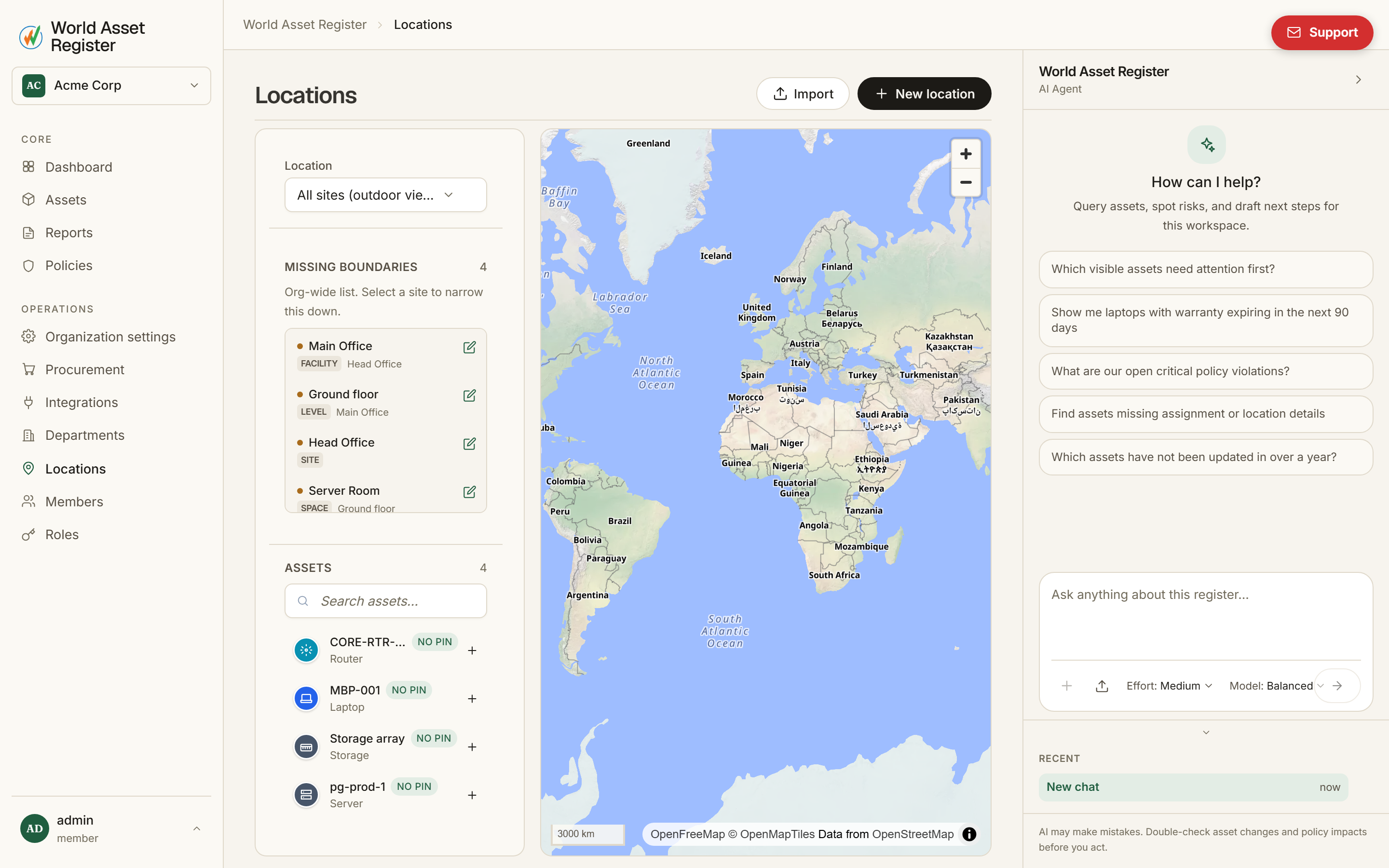 Locations and mapping screen