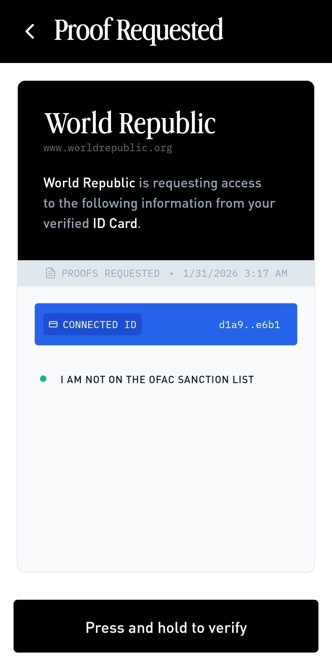 Self app proof request screen