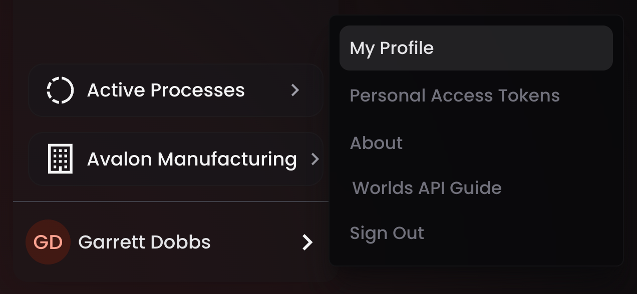 Worlds User Menu