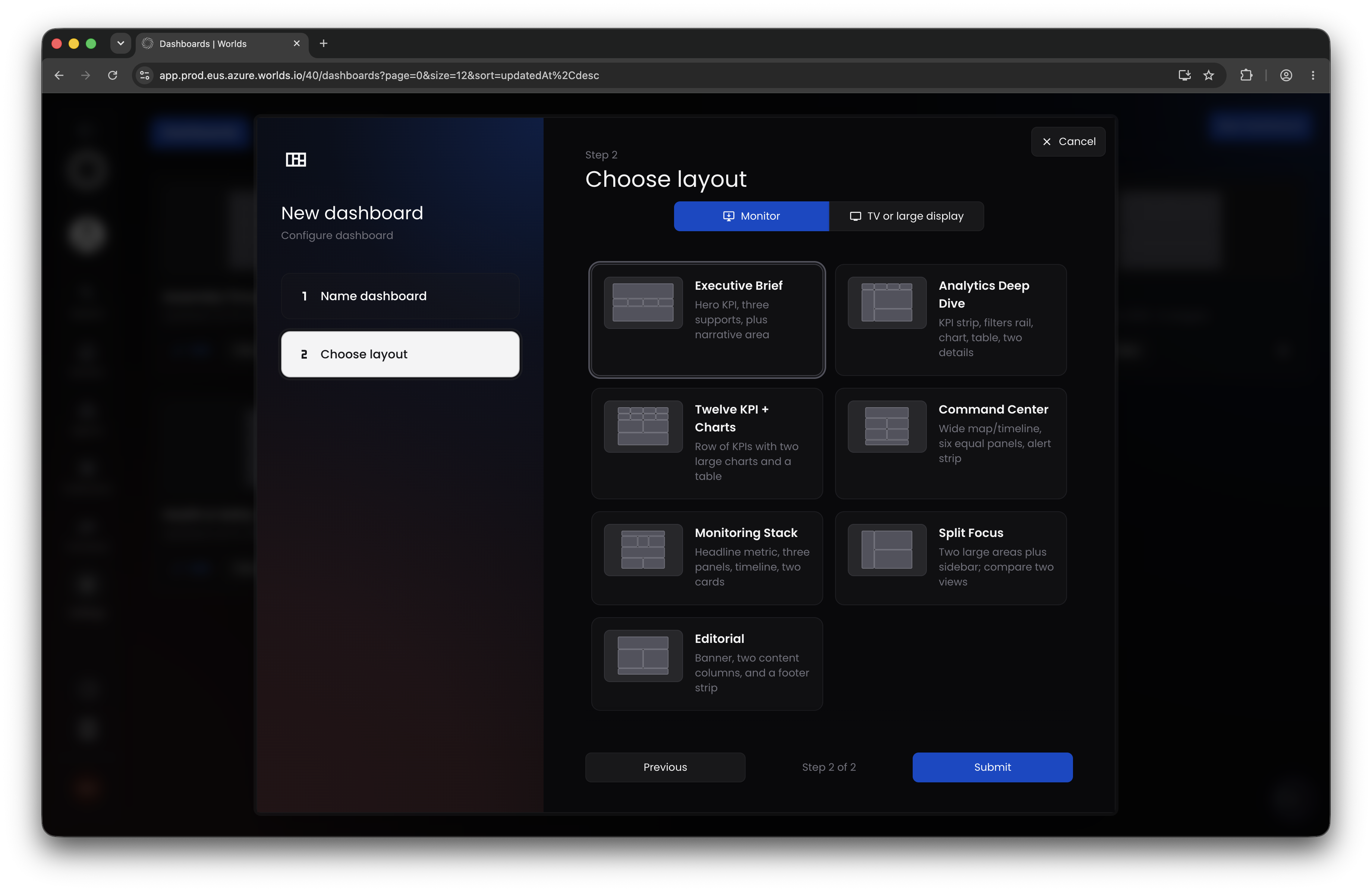 Worlds Dashboard Layout