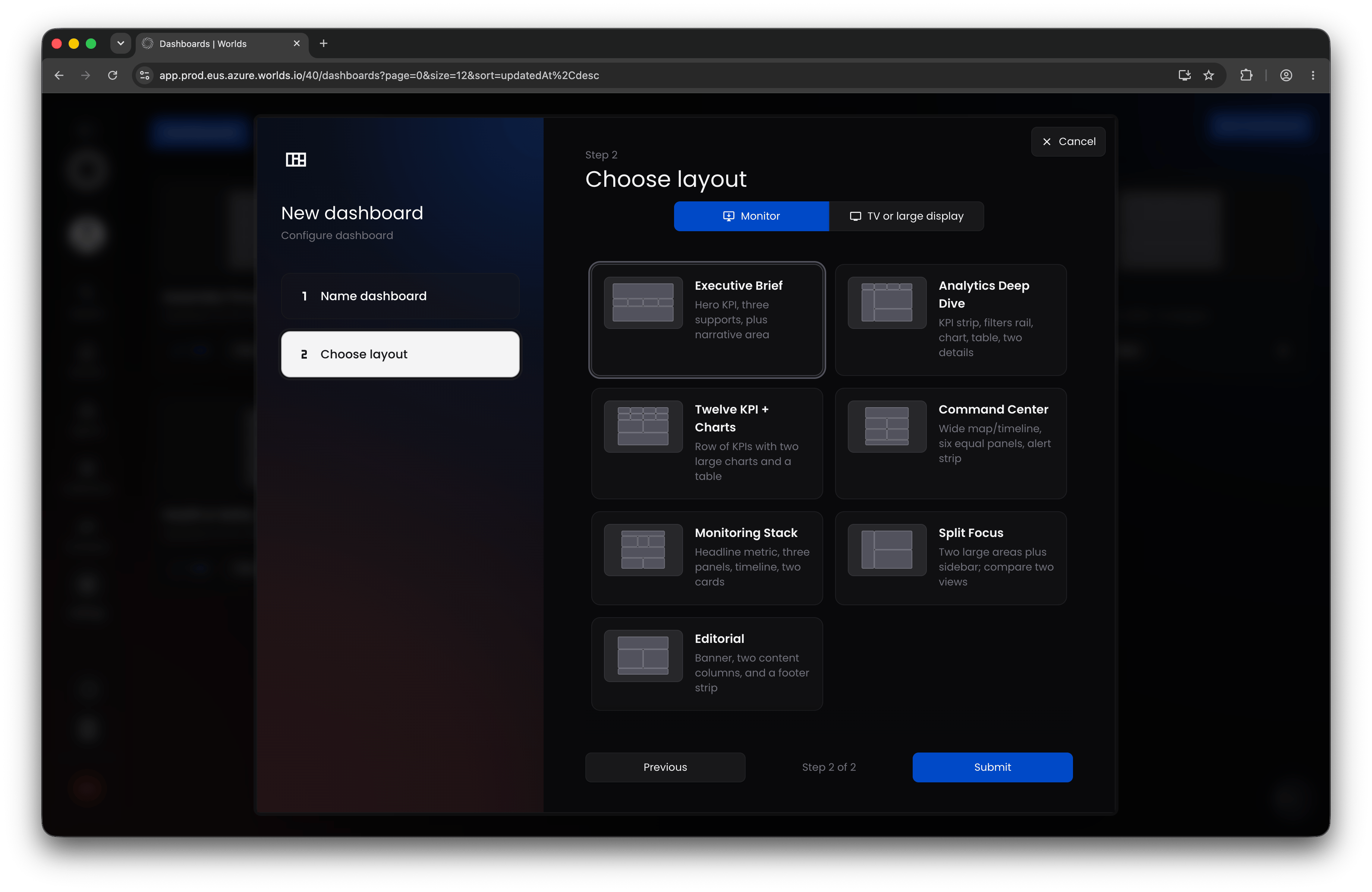 Worlds Dashboard Layout