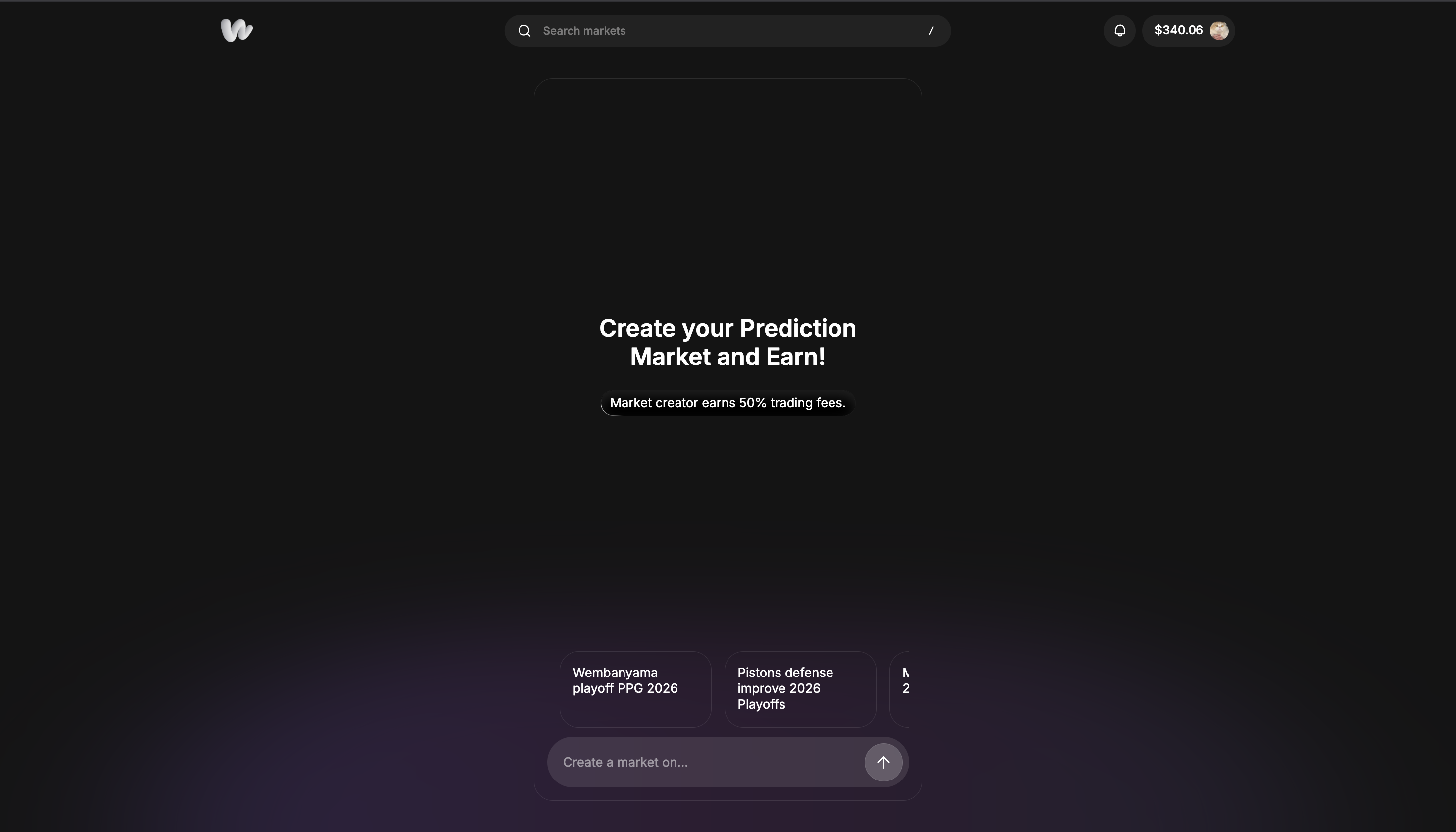 Market creation home screen