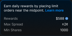 Reward terms tooltip showing Rewards, Max Spread and Min Shares