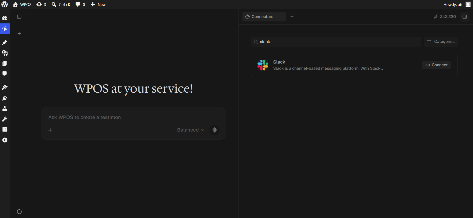 The Slack row with a Connect button.