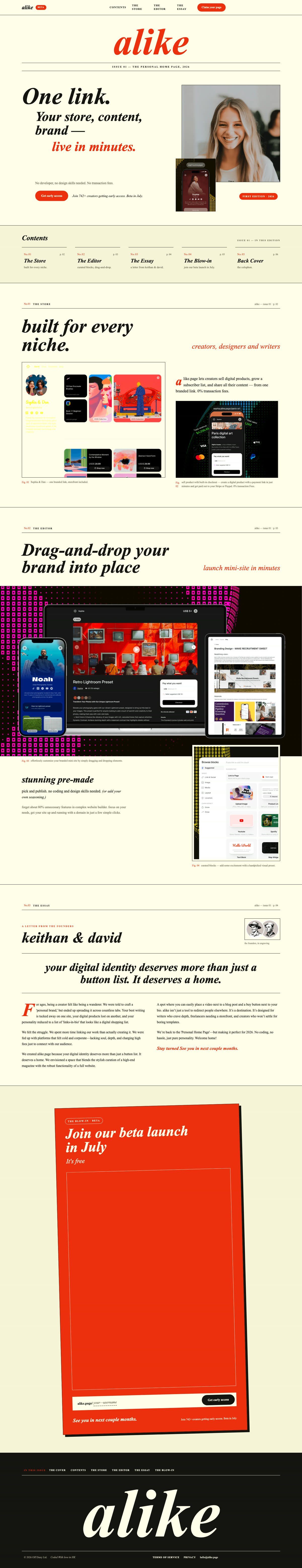 Alike.page redesign — full desktop page
