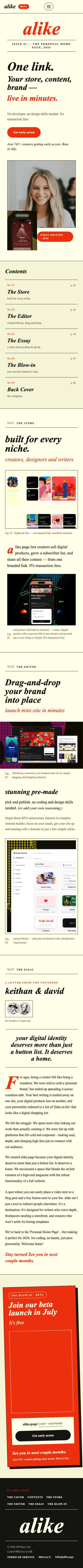 Alike.page redesign — full mobile page