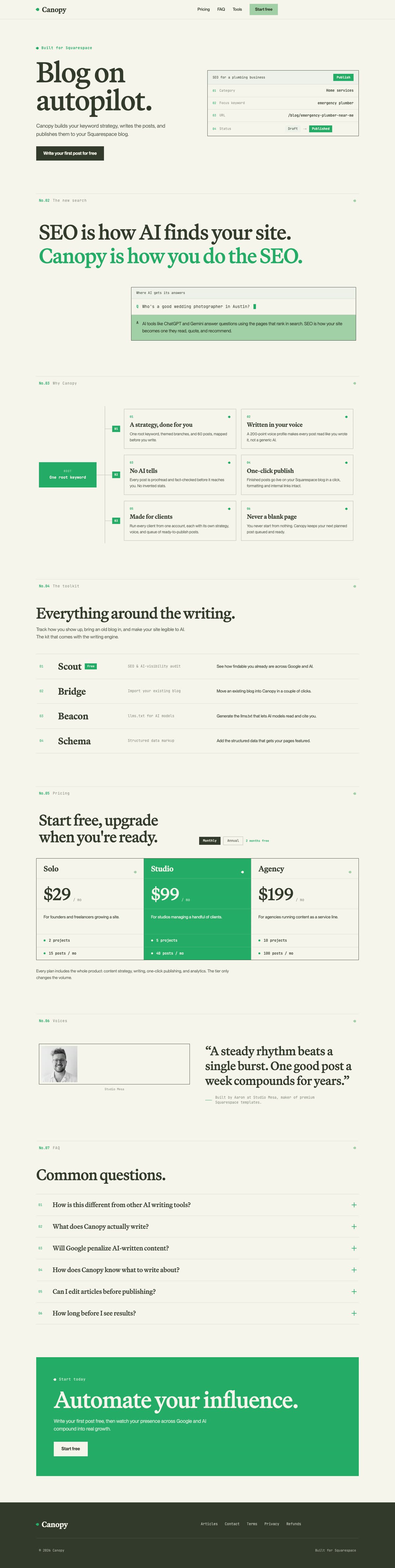 Canopy redesign — full desktop page
