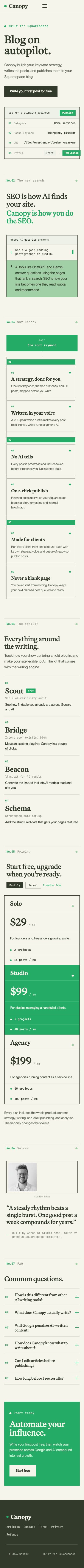 Canopy redesign — full mobile page