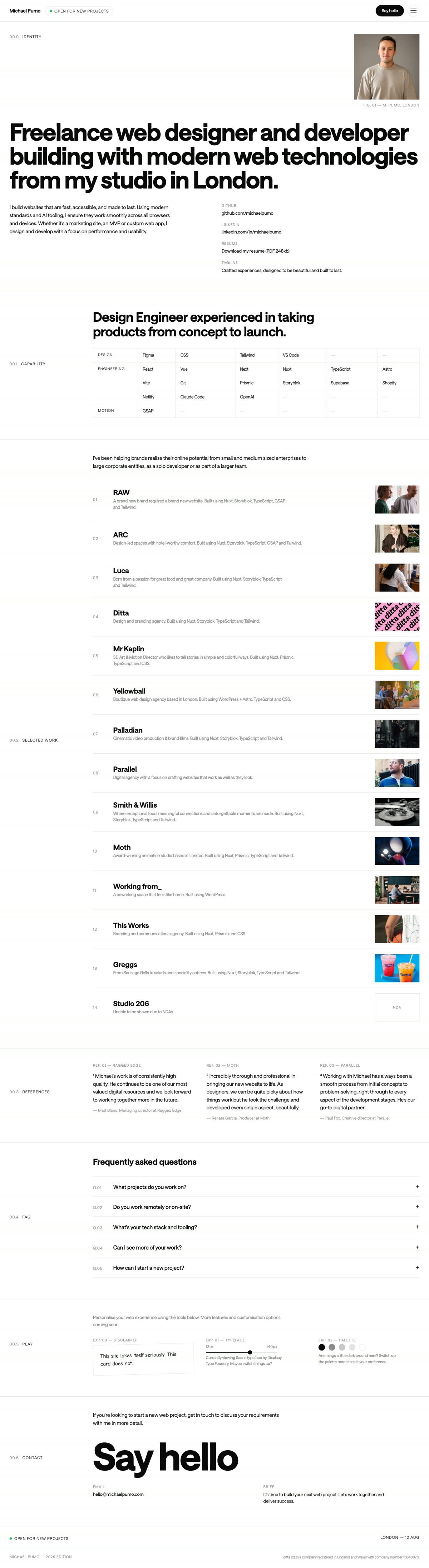 Michael Pumo redesign — full desktop page