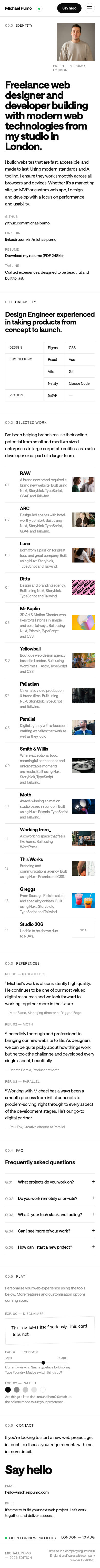 Michael Pumo redesign — full mobile page
