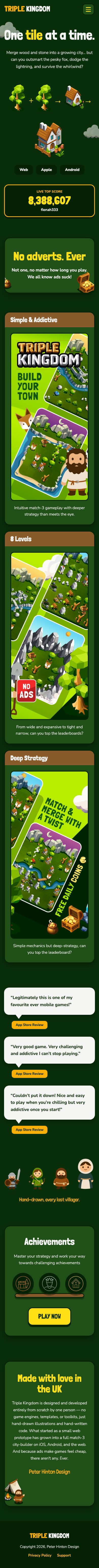 Triple Kingdom redesign, full mobile page