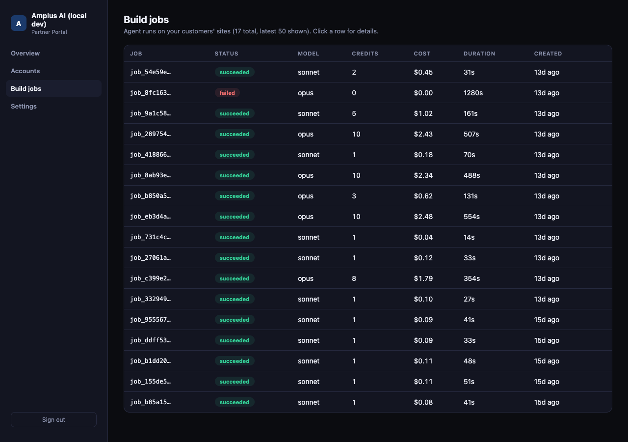 Build jobs list in the Partner Dashboard