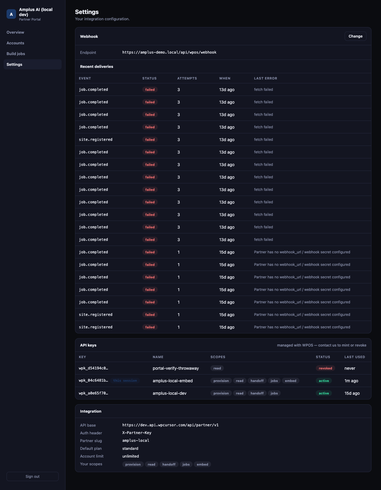 Partner Dashboard settings