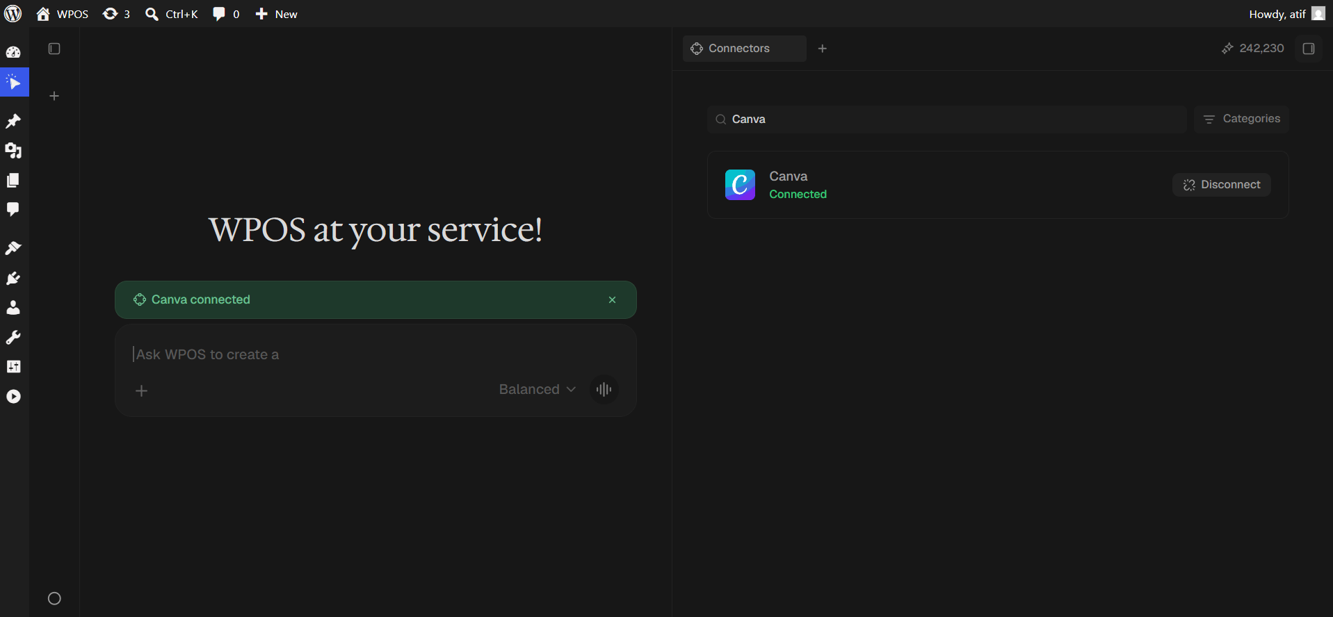 The Canva row showing Connected with a Disconnect button.