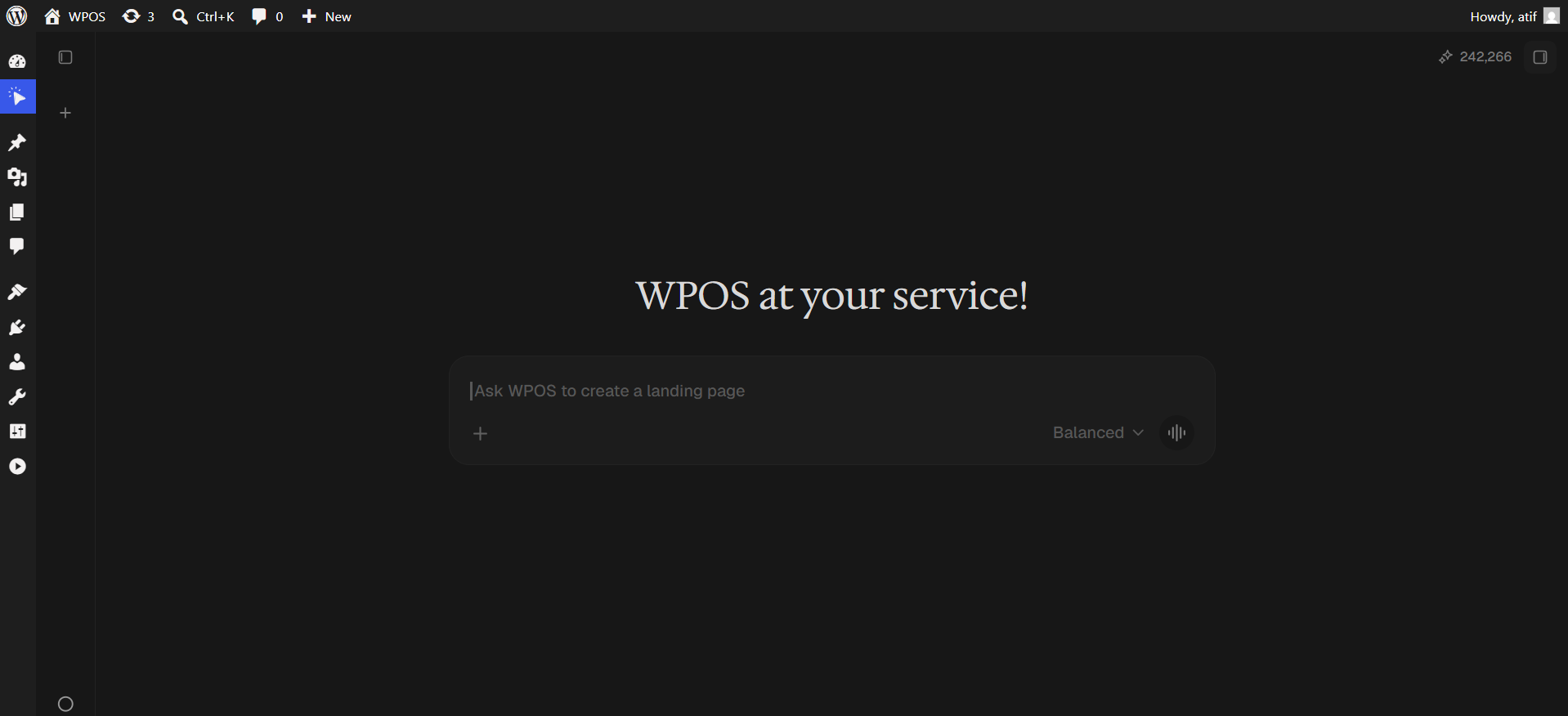 The WPOS chat screen in WordPress admin.