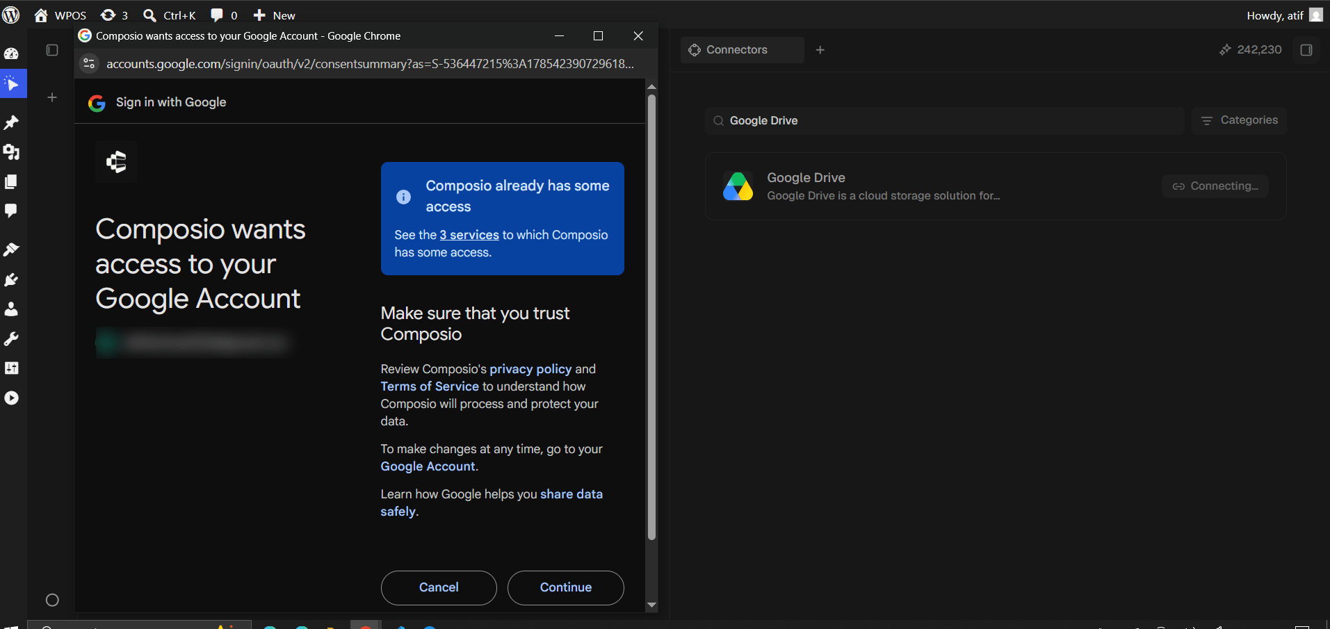 The Google consent screen for Drive access.