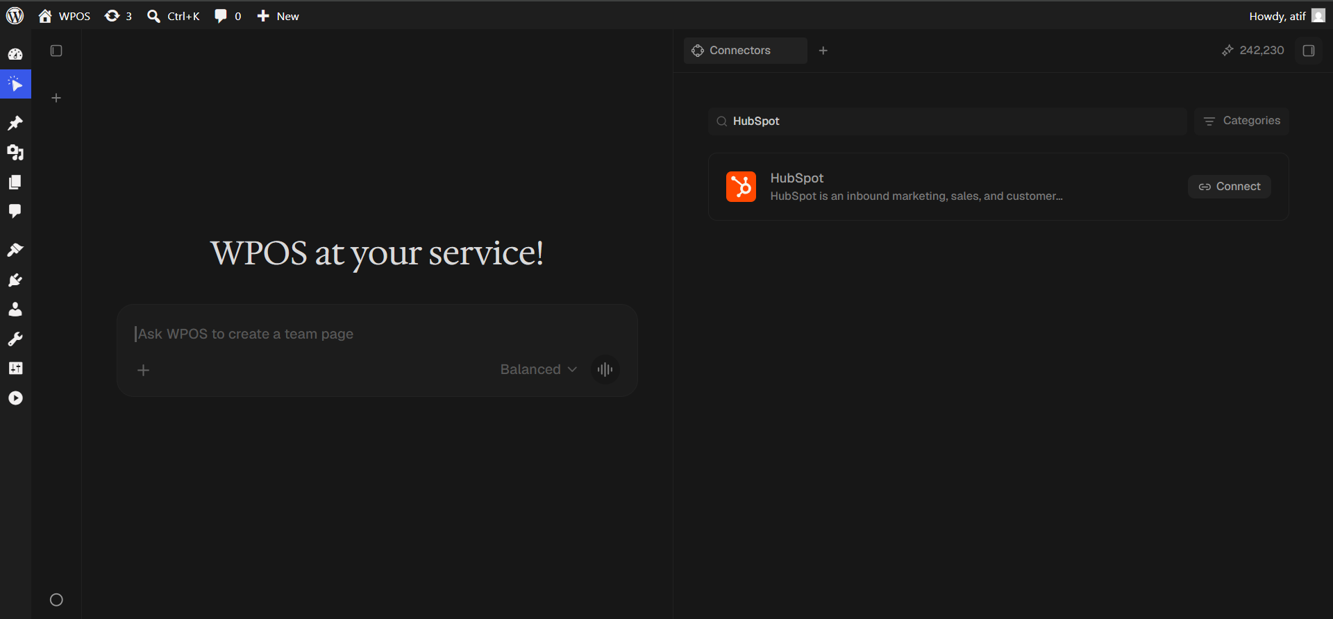 The HubSpot row with a Connect button.