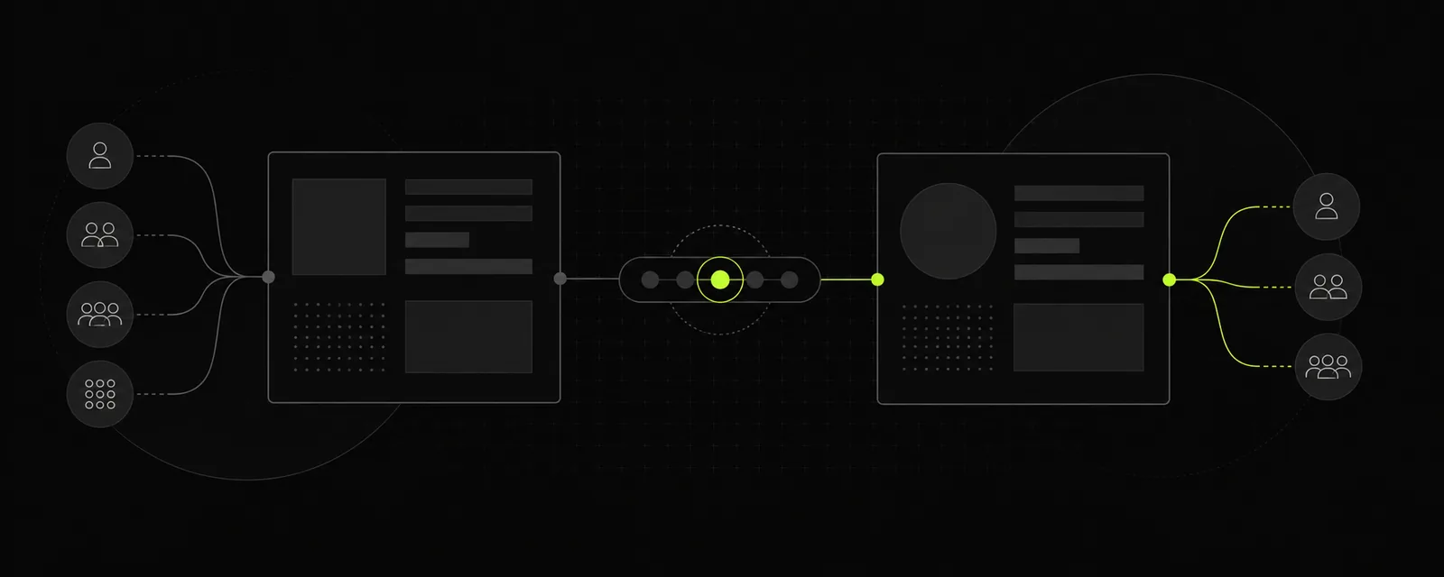 Two workspaces connect to separate groups of scoped team access.