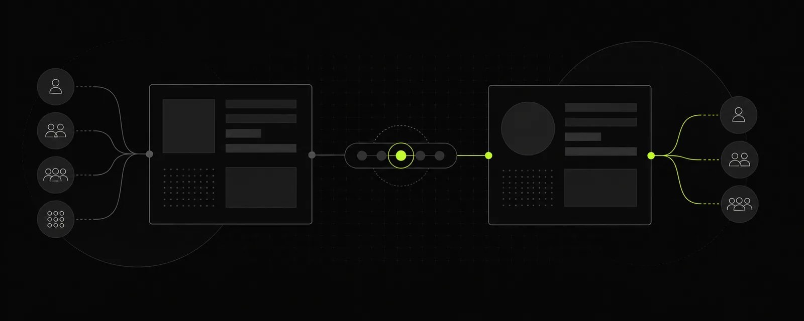 Two workspaces connect to separate groups of scoped team access.