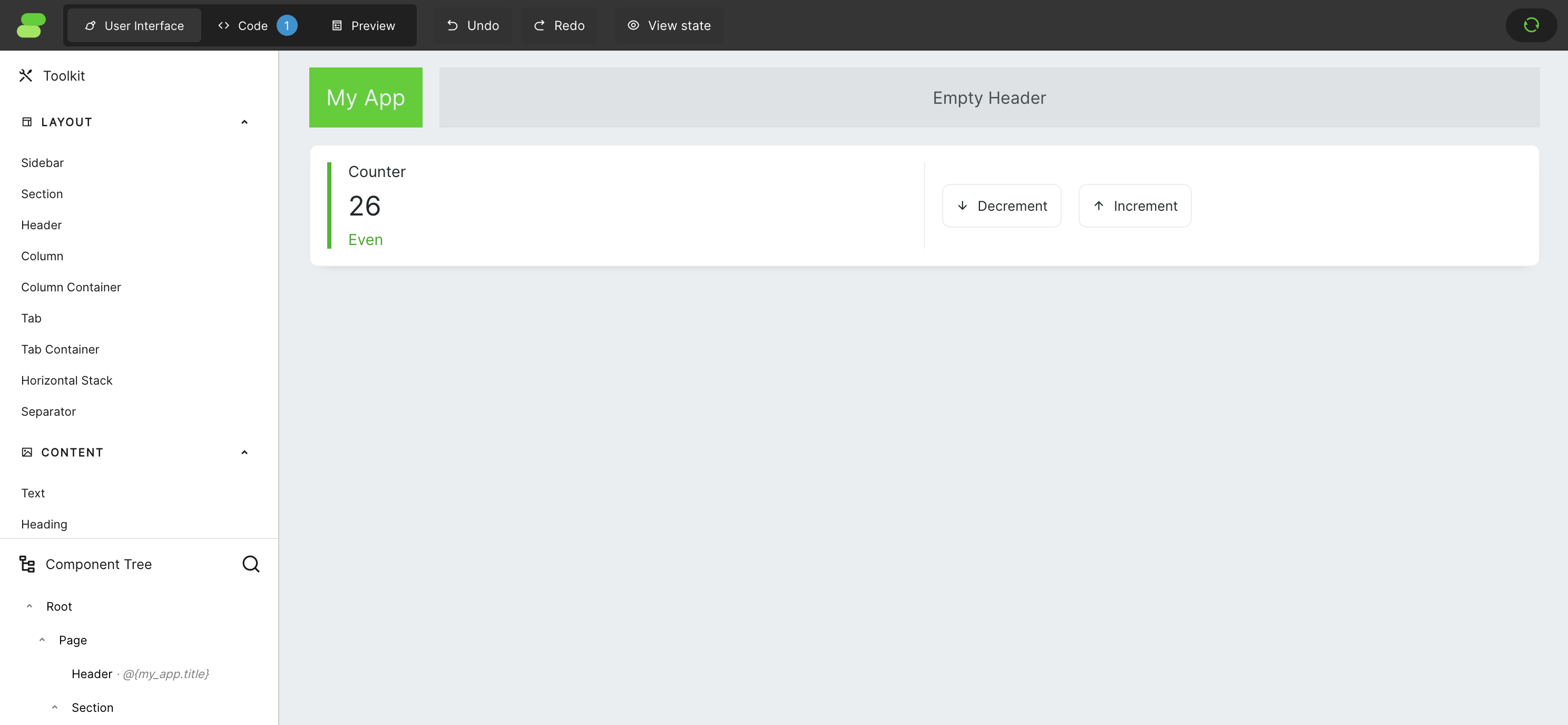 newly created application
