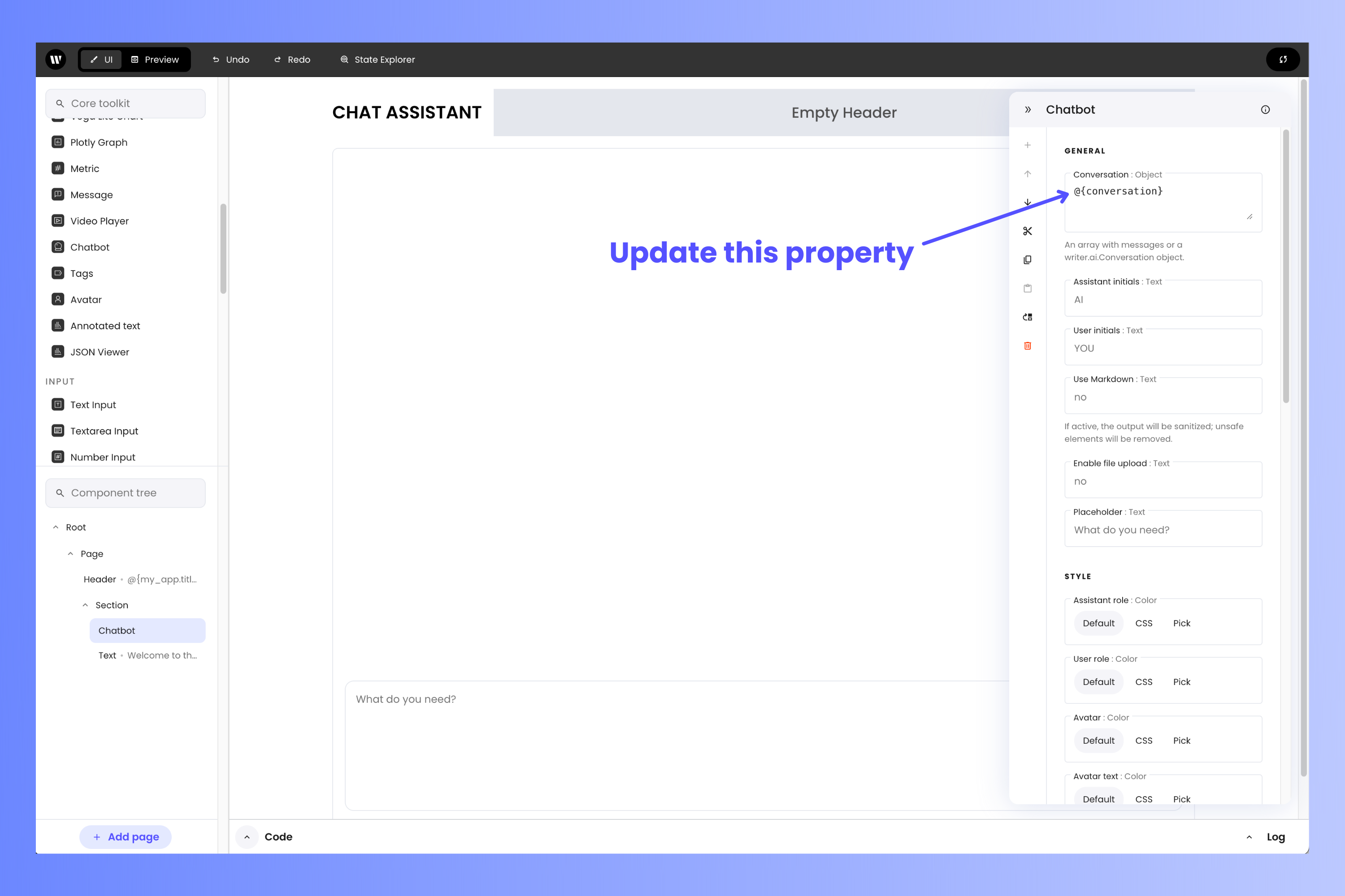 Updating the Chatbot's conversation property