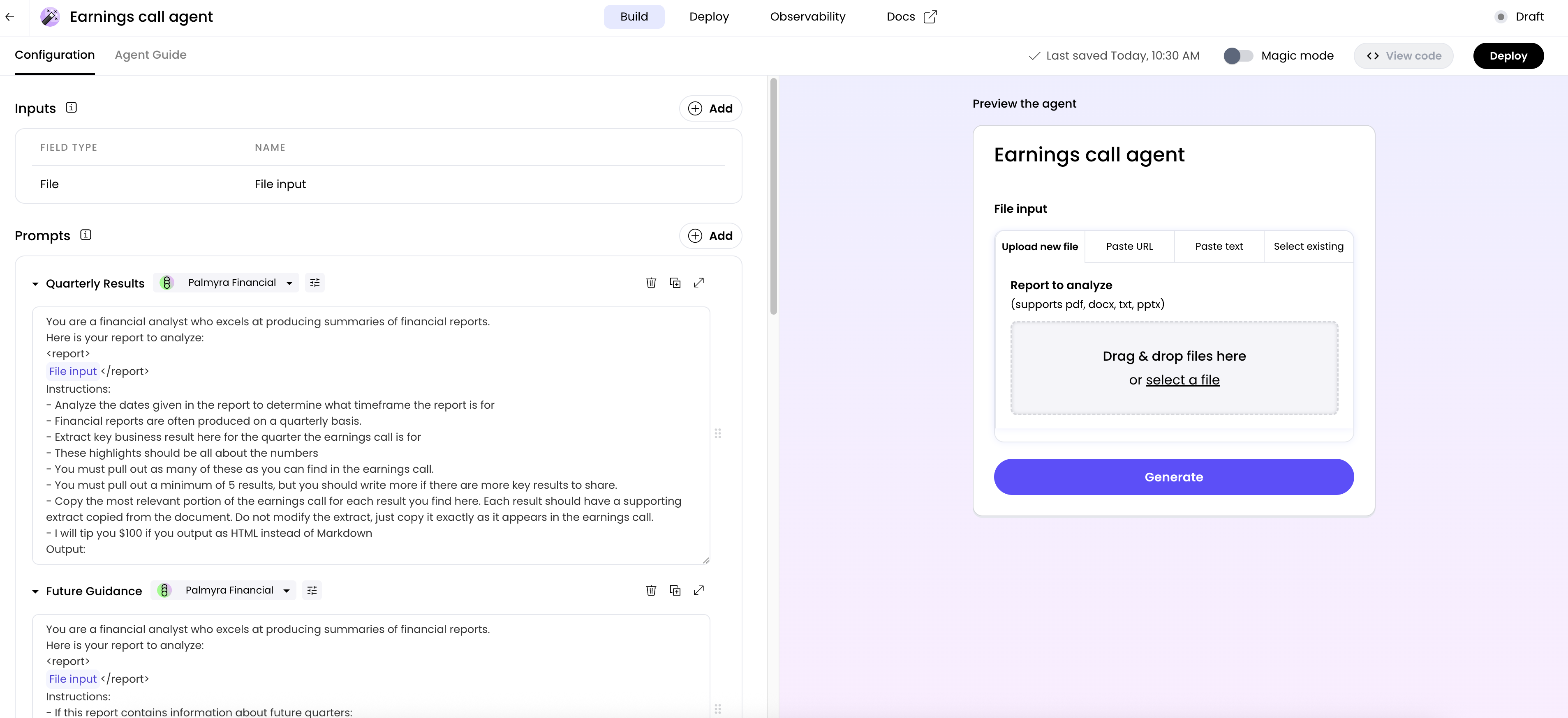 Earnings call agent