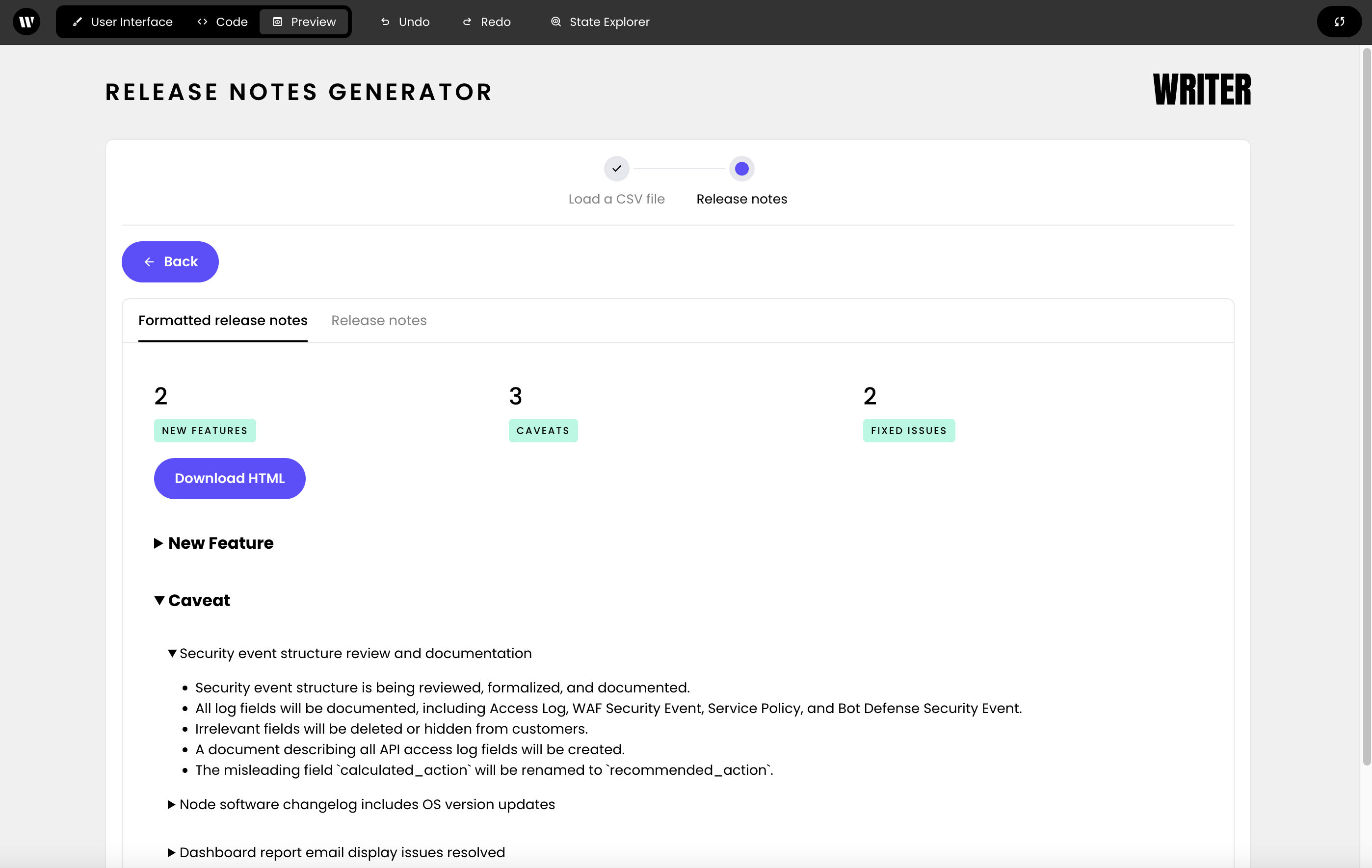 Finished release notes generator application