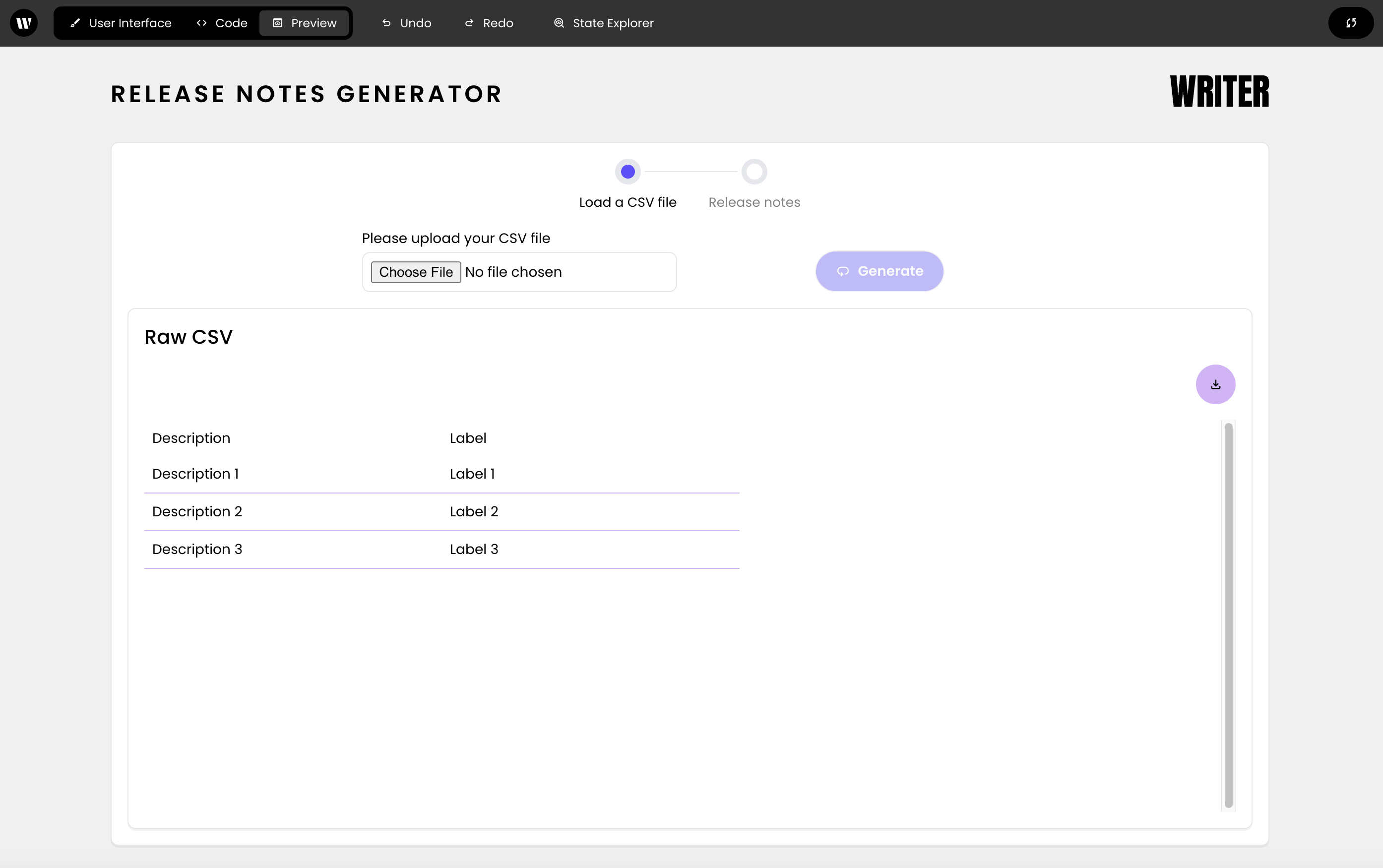 Release notes generator UI