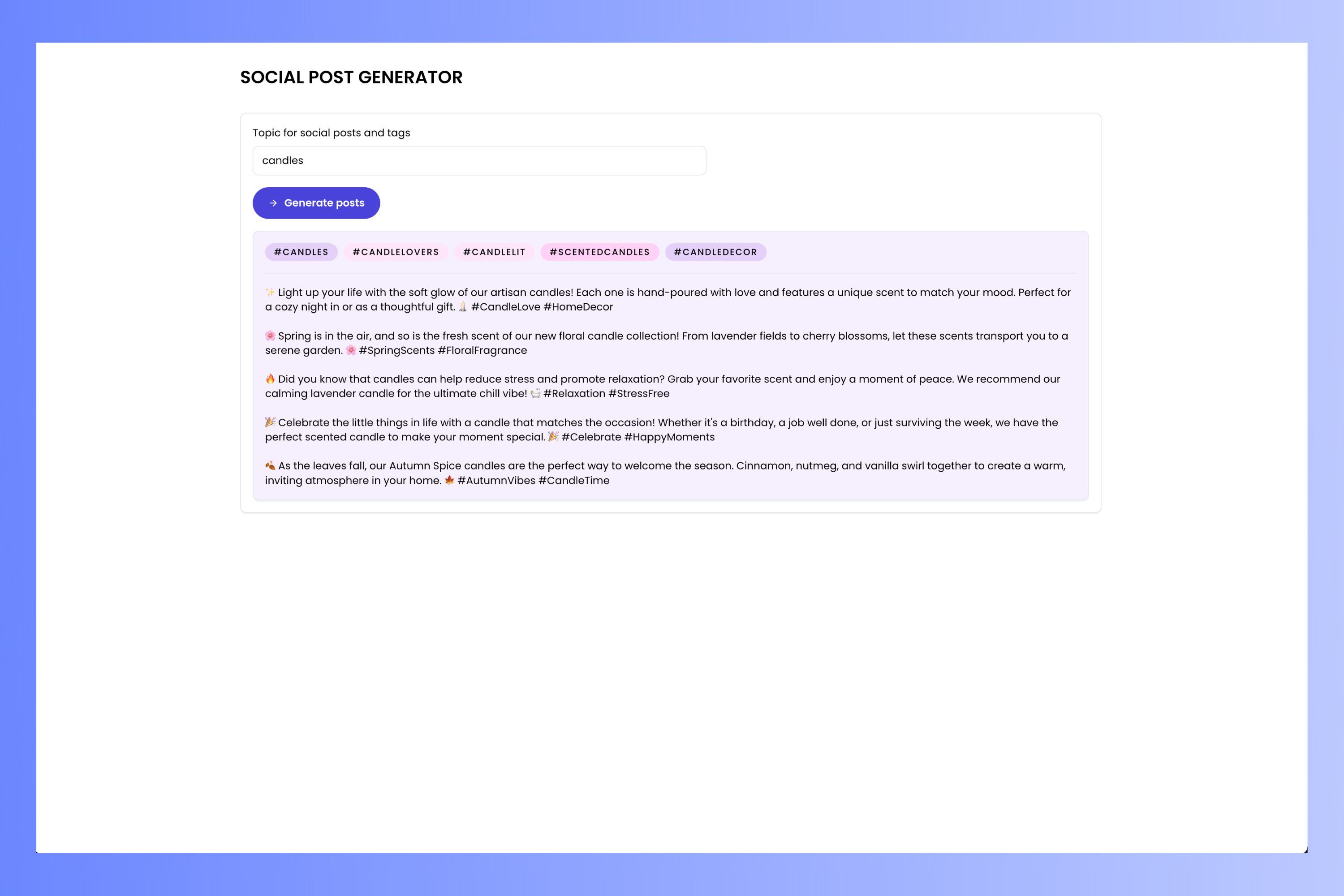 Finished social post generator project