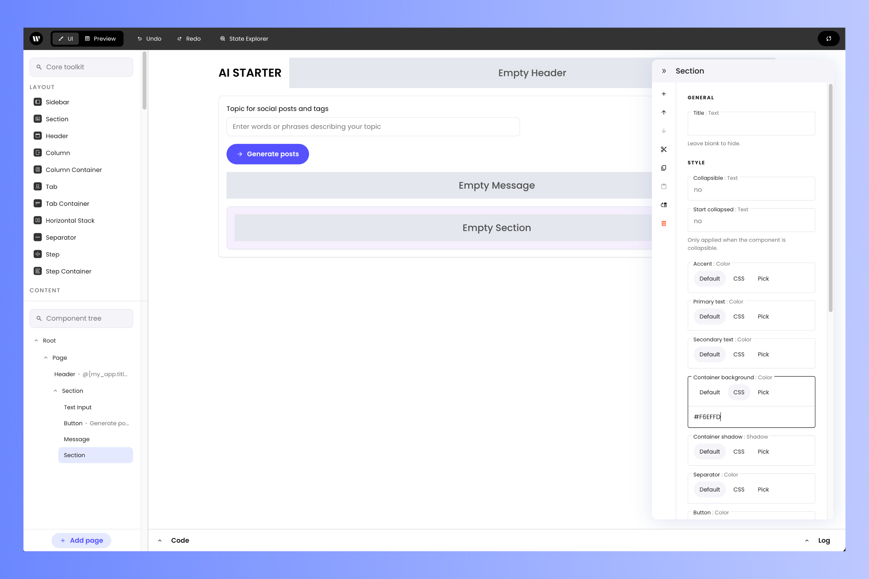 The new section and its properties