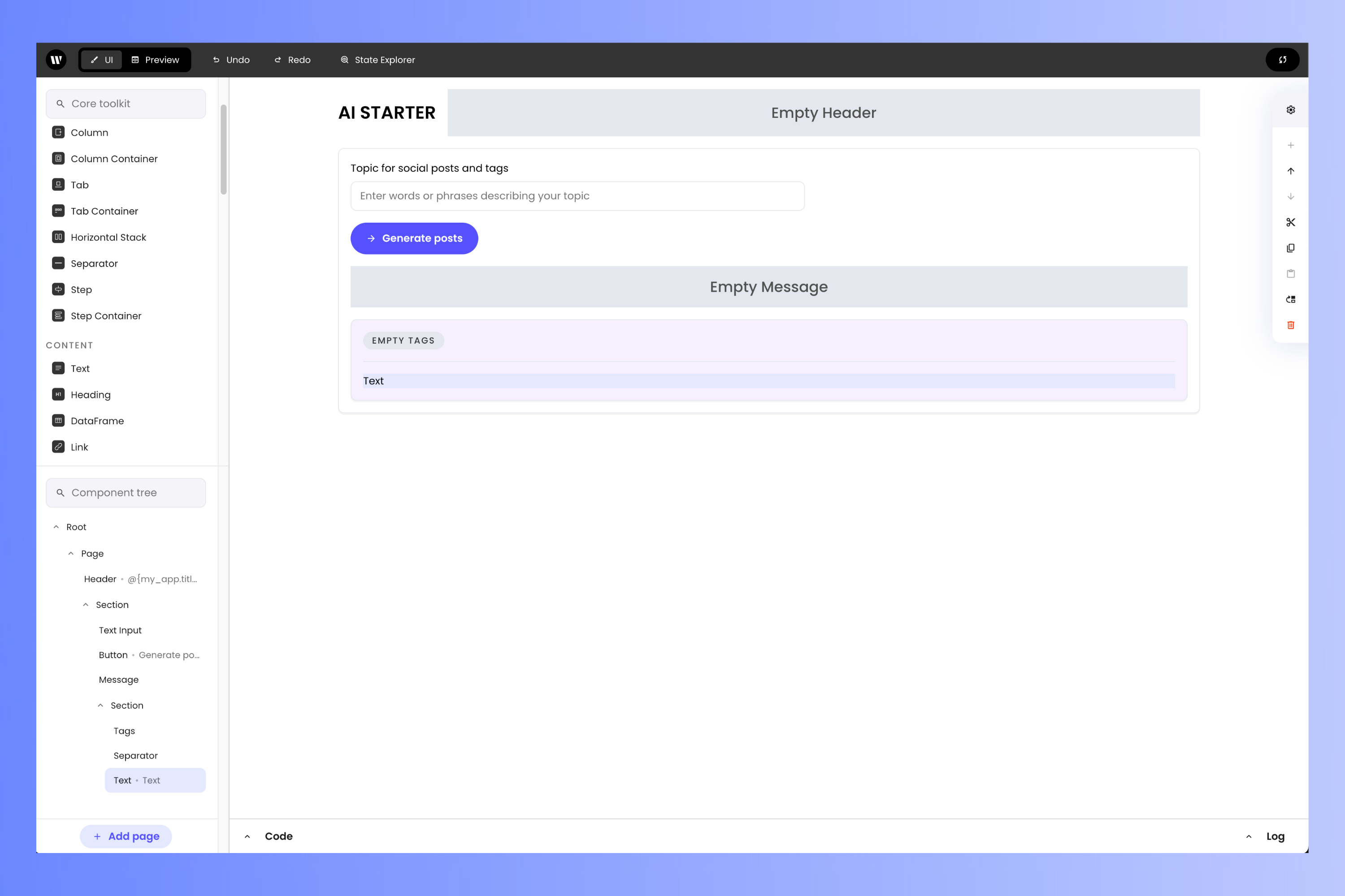 The text component