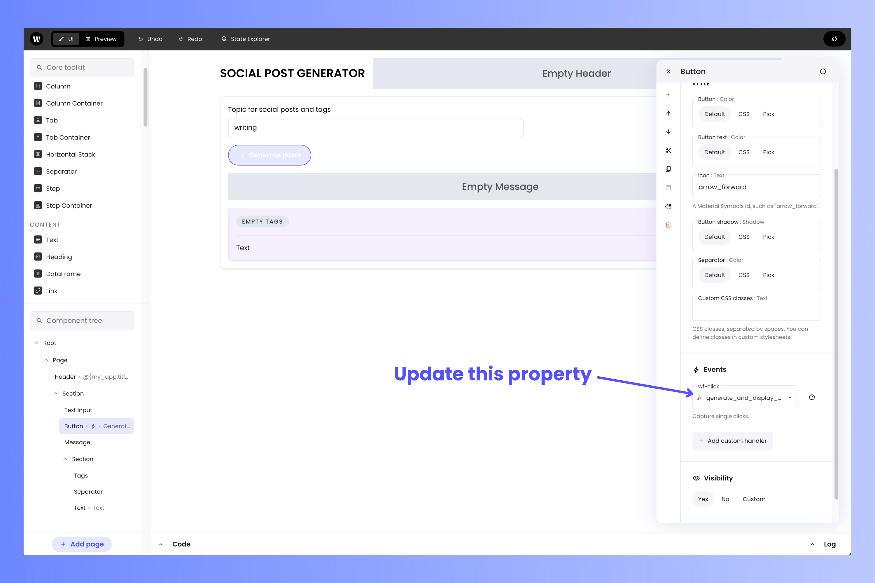 Updating the button's wf-click property