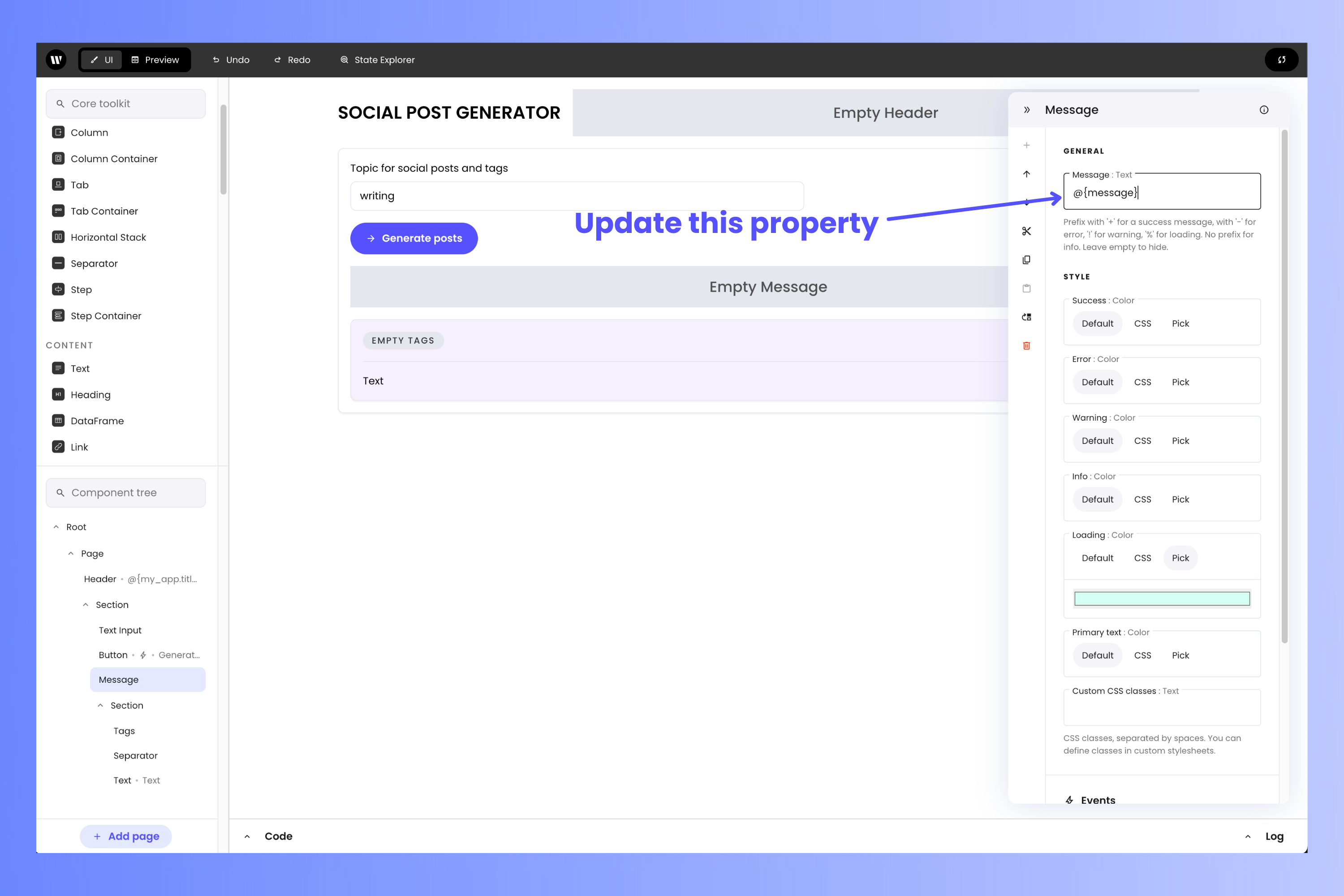 Updating the message's message property