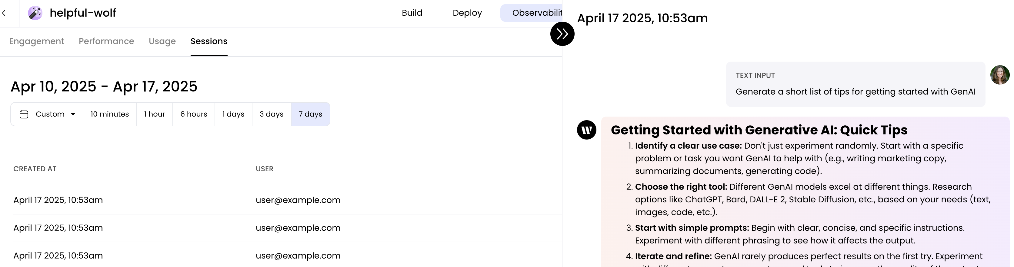 Session logs tab in AI Studio