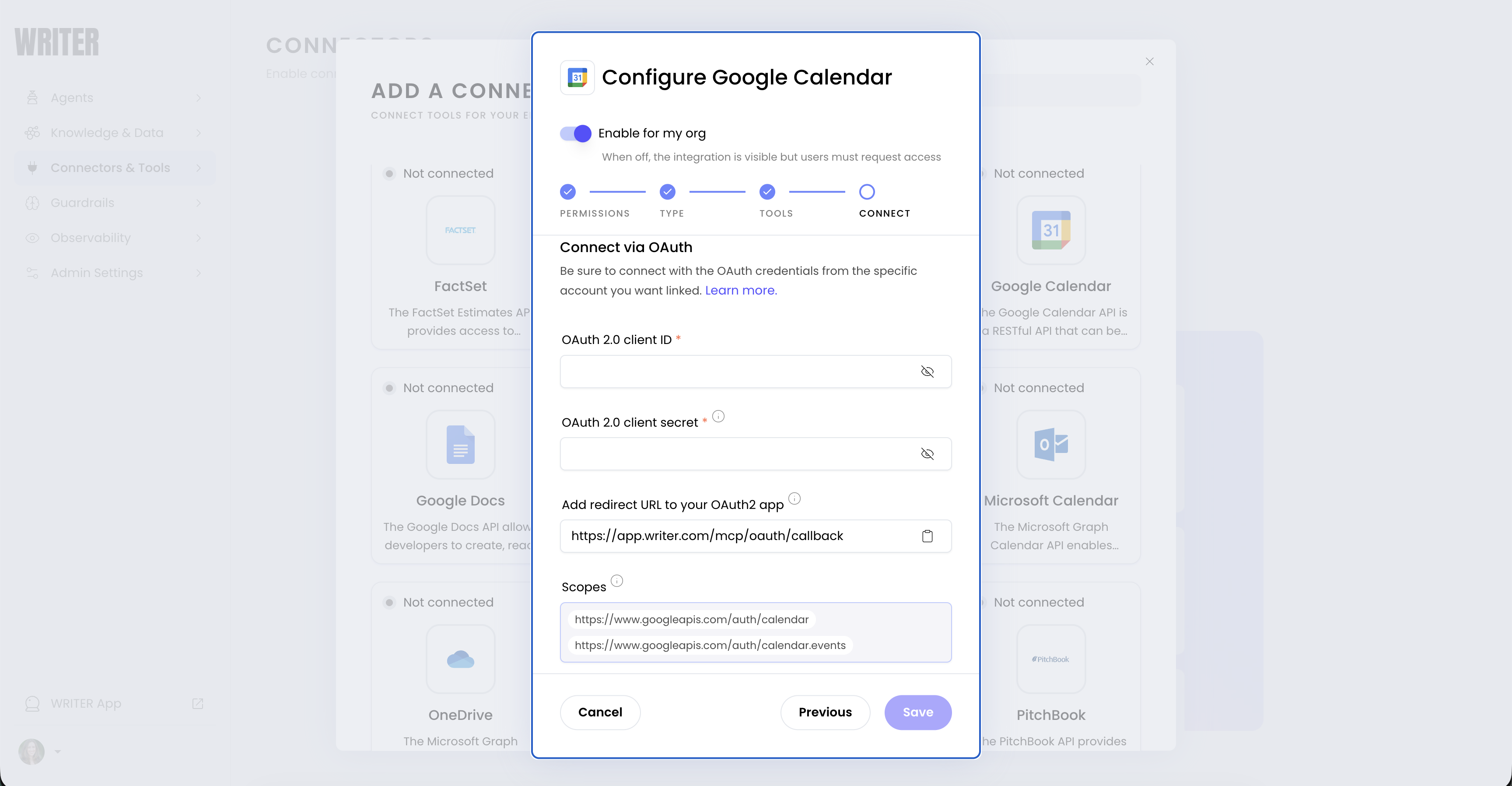 Google Calendar OAuth scopes