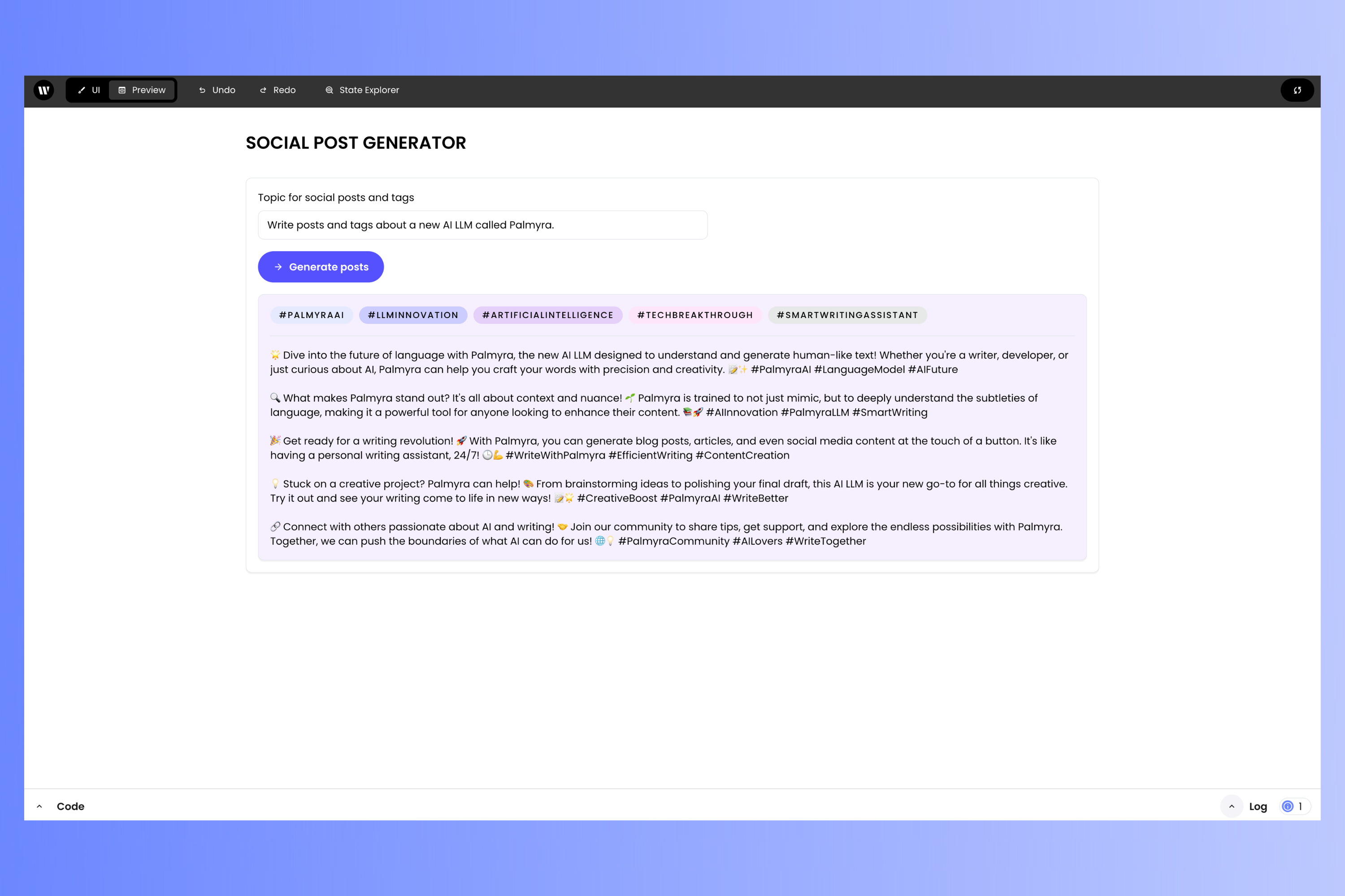 Writer Framework Builder in Preview mode