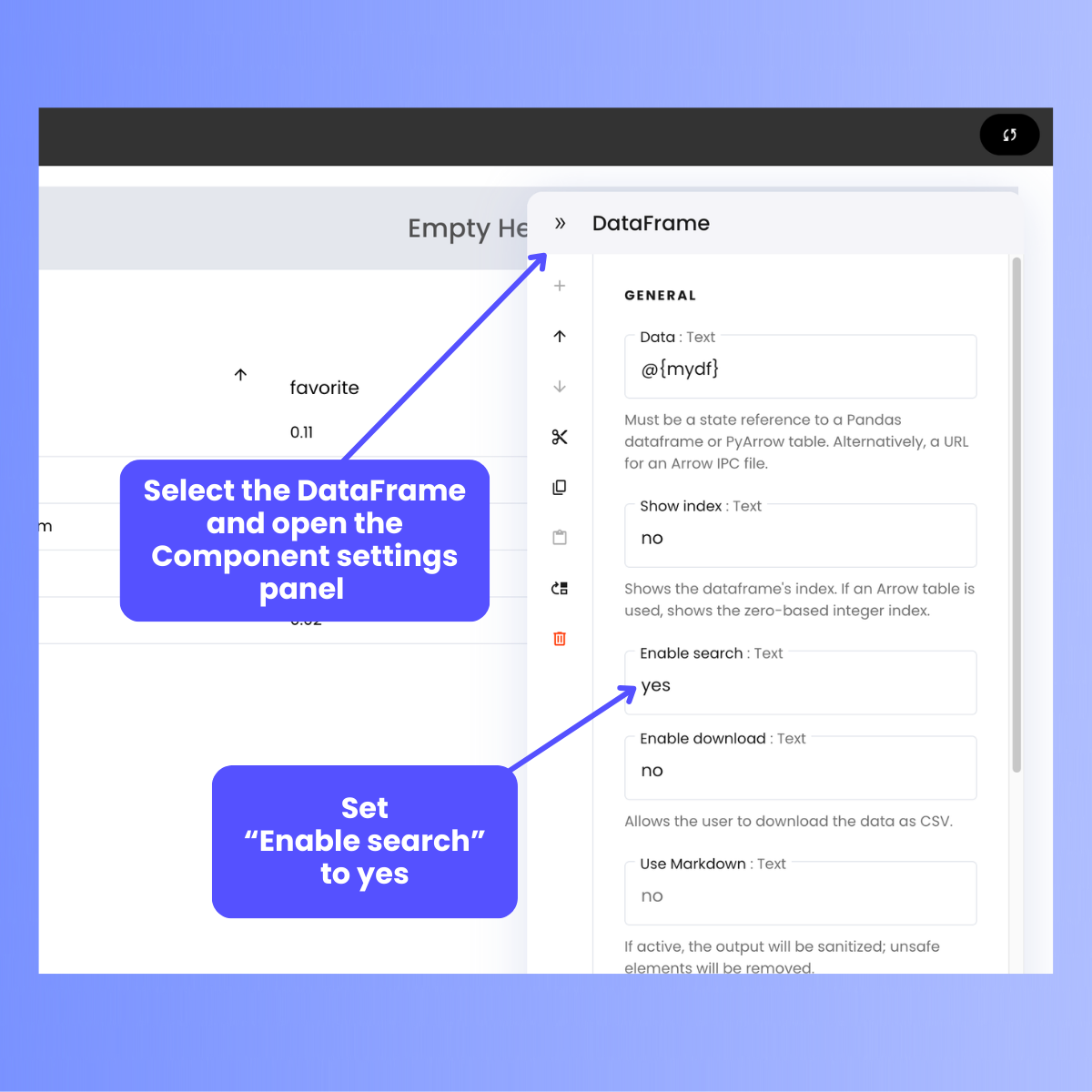 Enabling the Search field in a DataFrame