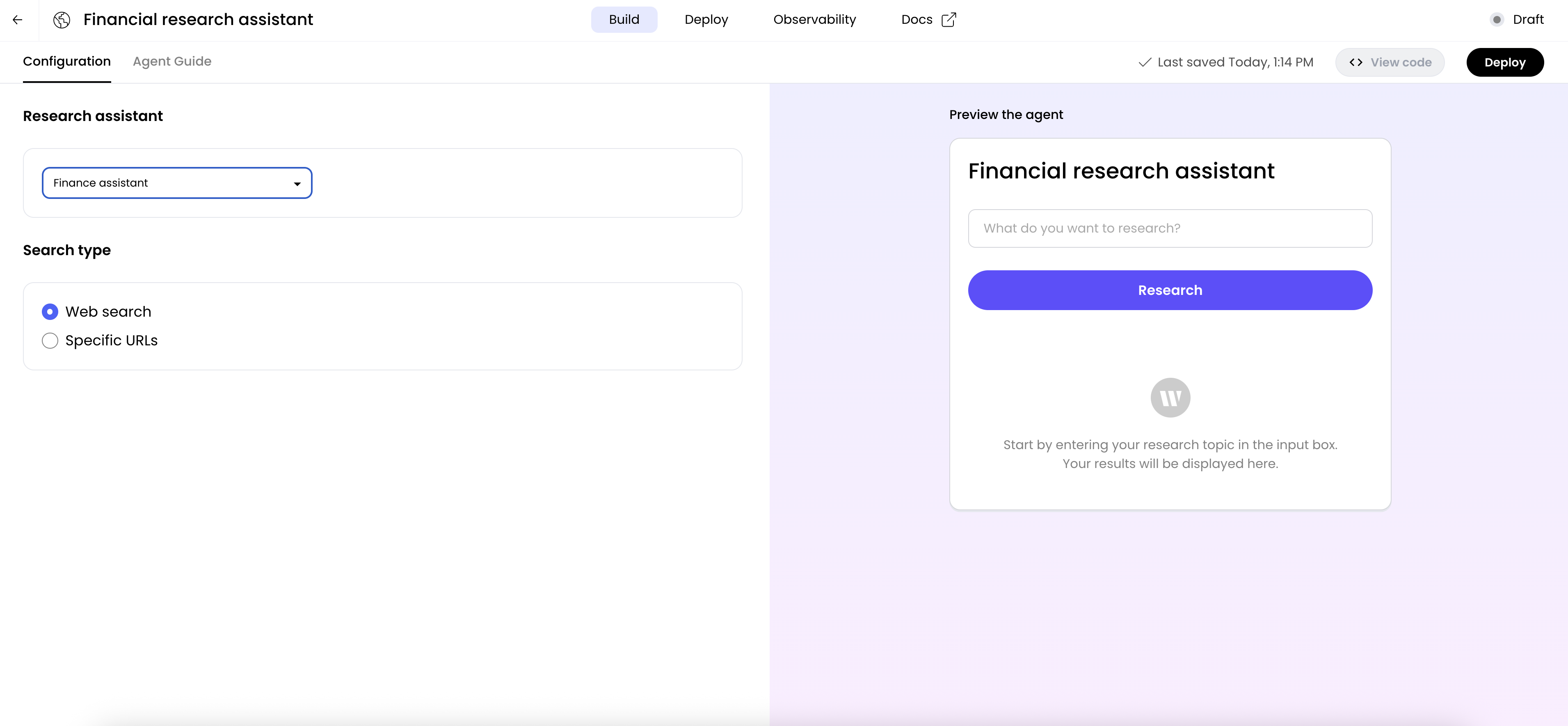 Research screen