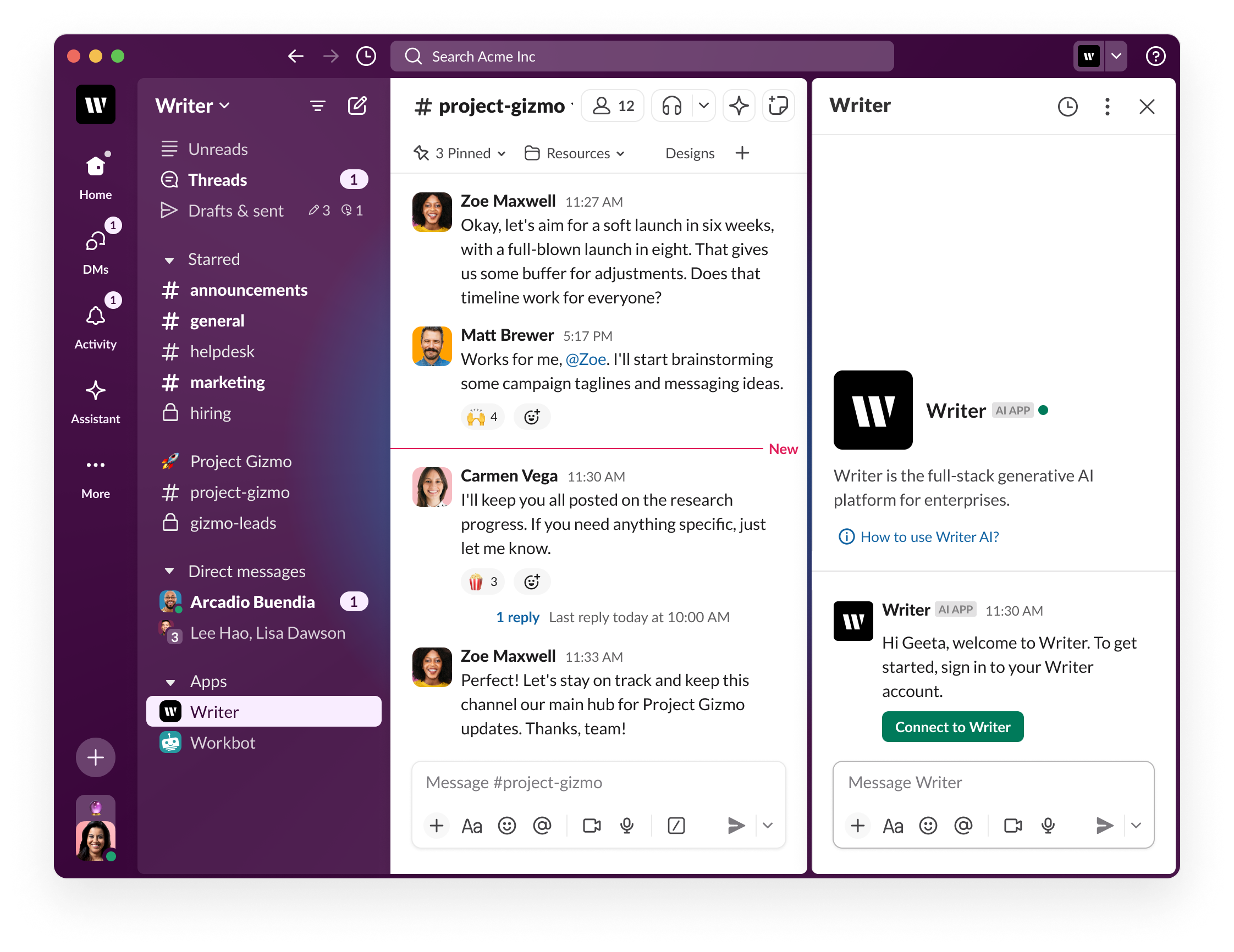 Connect to Writer