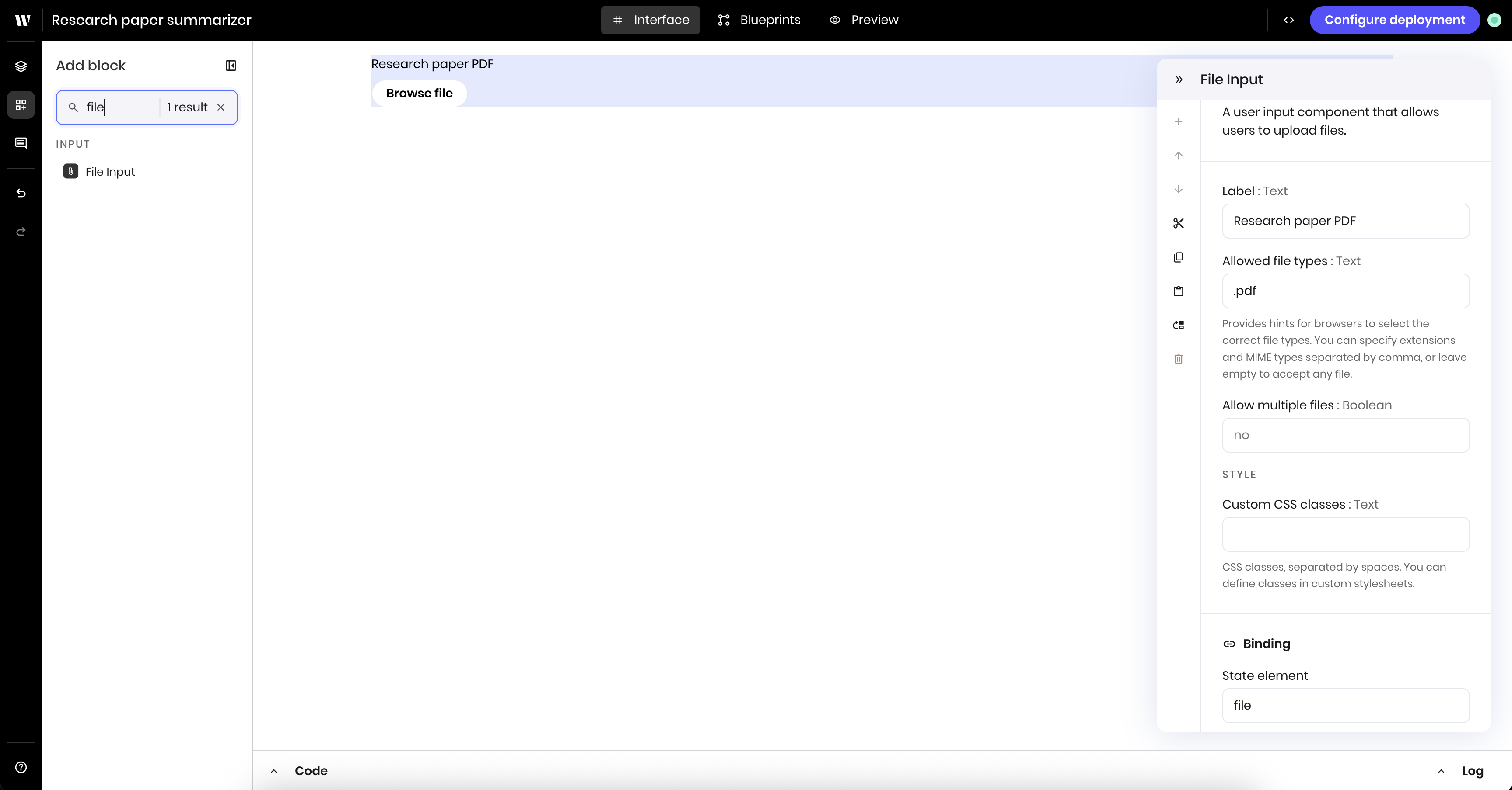 File Input block