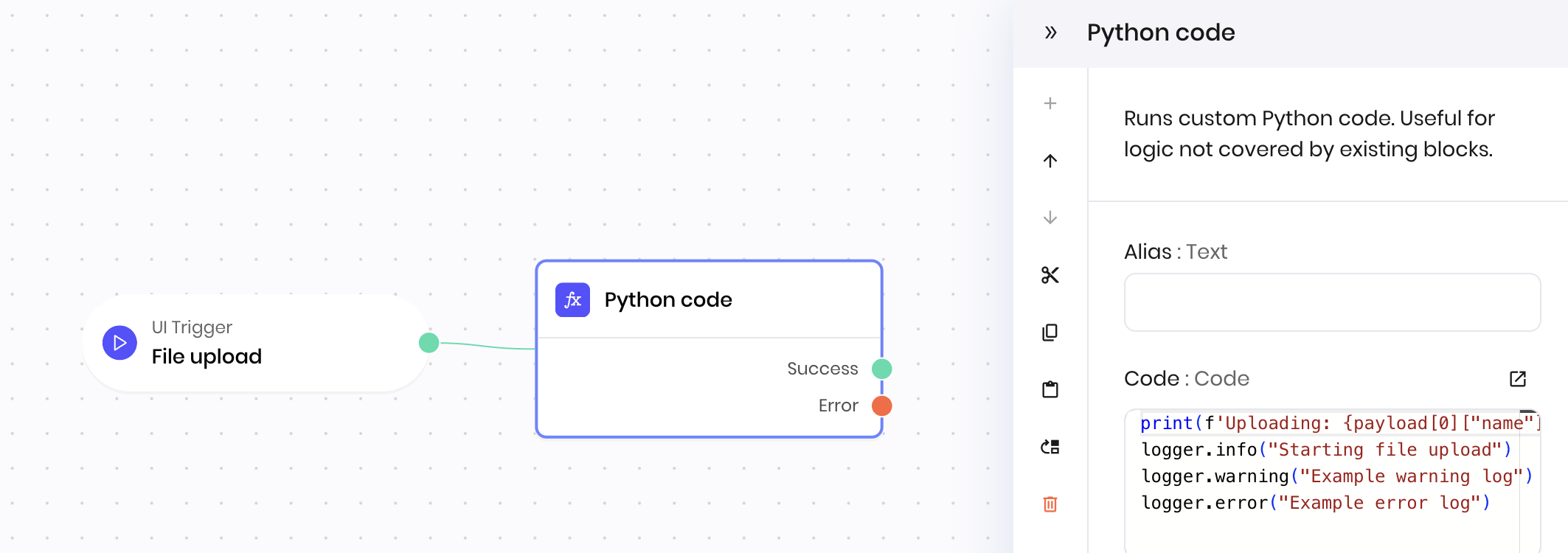 Python block with logs