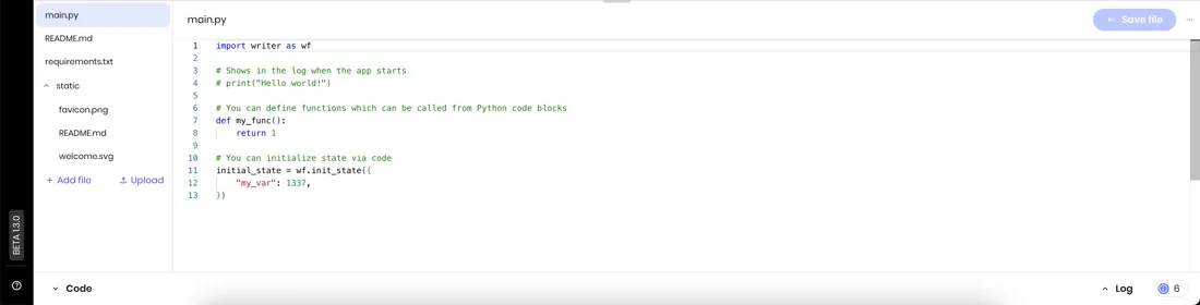 Add custom Python code - Writer AI Studio