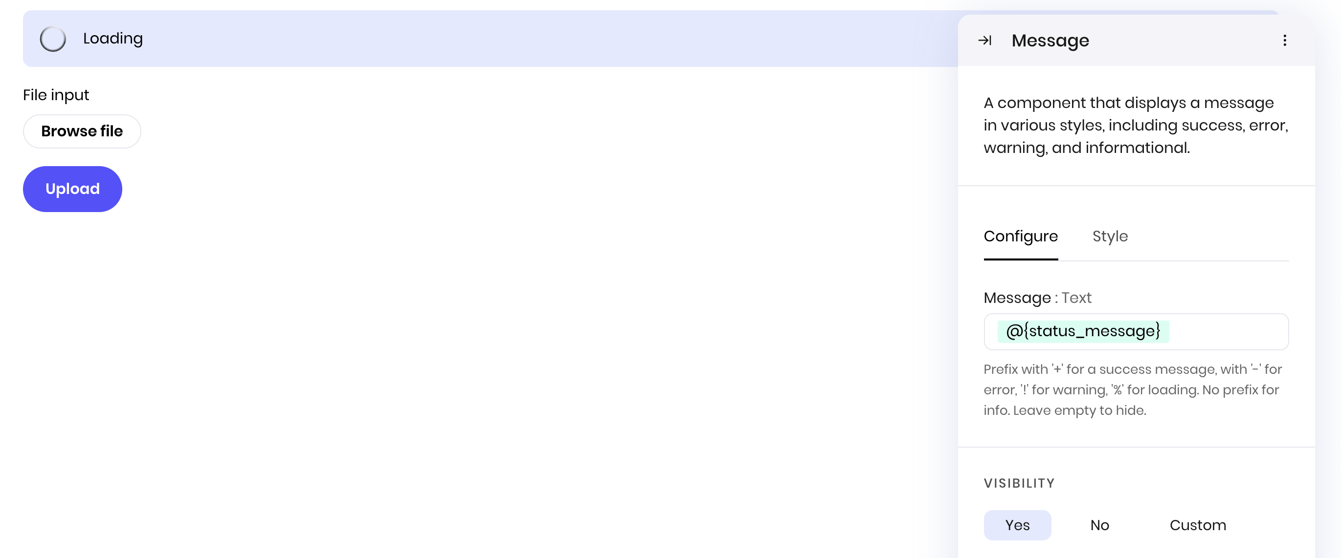 Message configuration